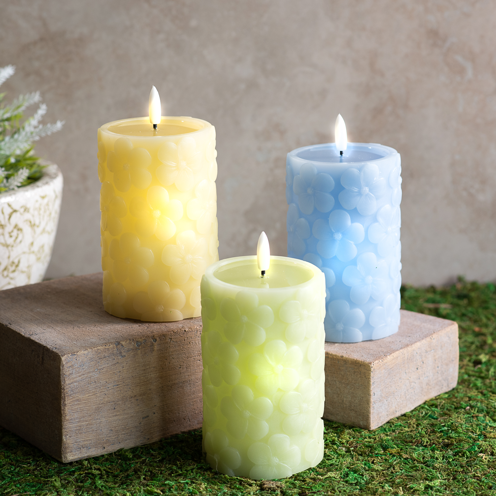 *Inner* 5" 3 Asst. Pastel Led Pillar Candles