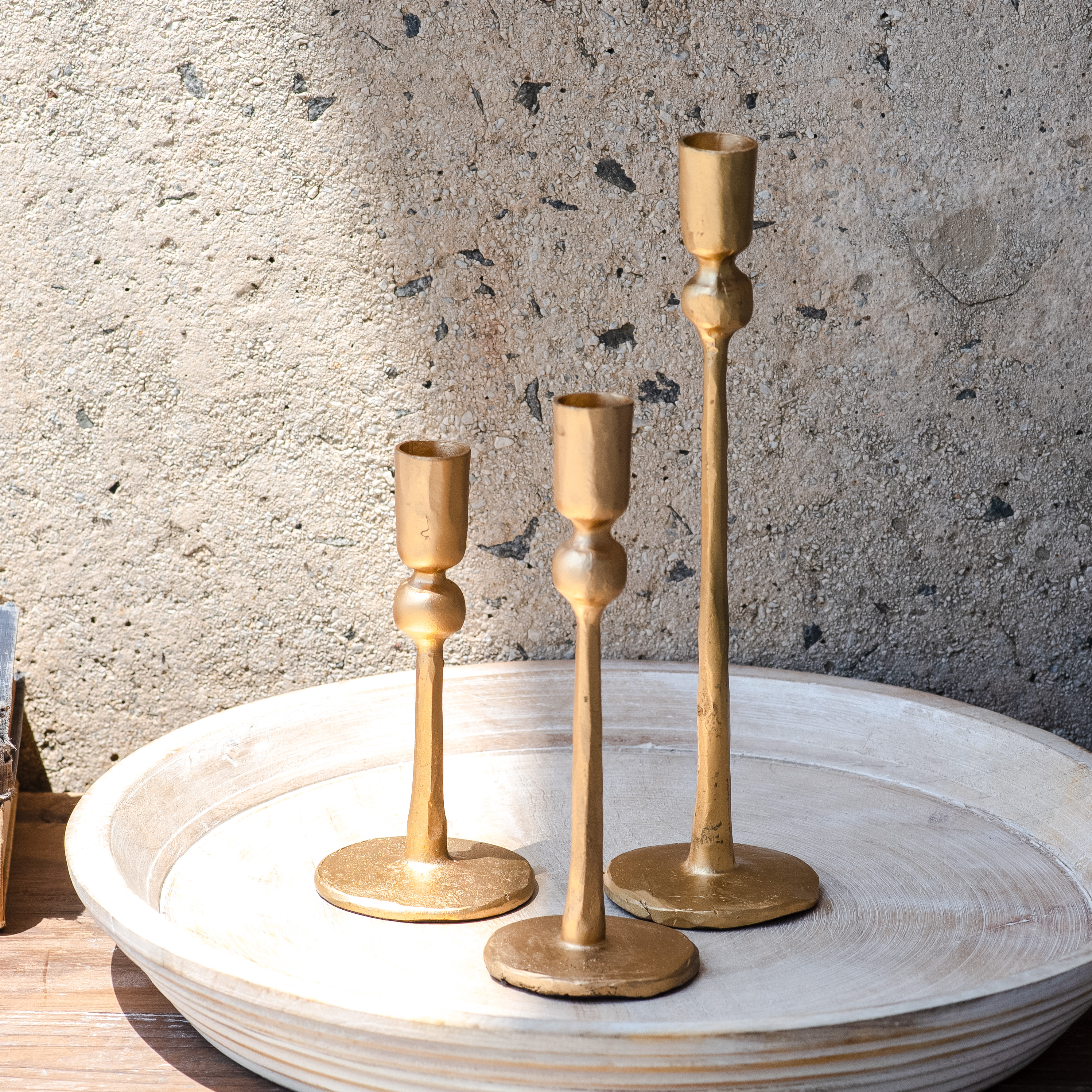 S/3 Gold Iron Ball Candle Stands