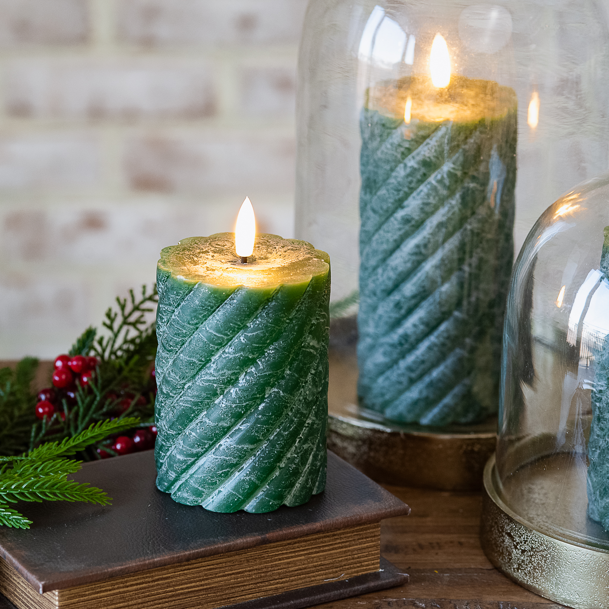 4" Led Green Twist Pillar Candle