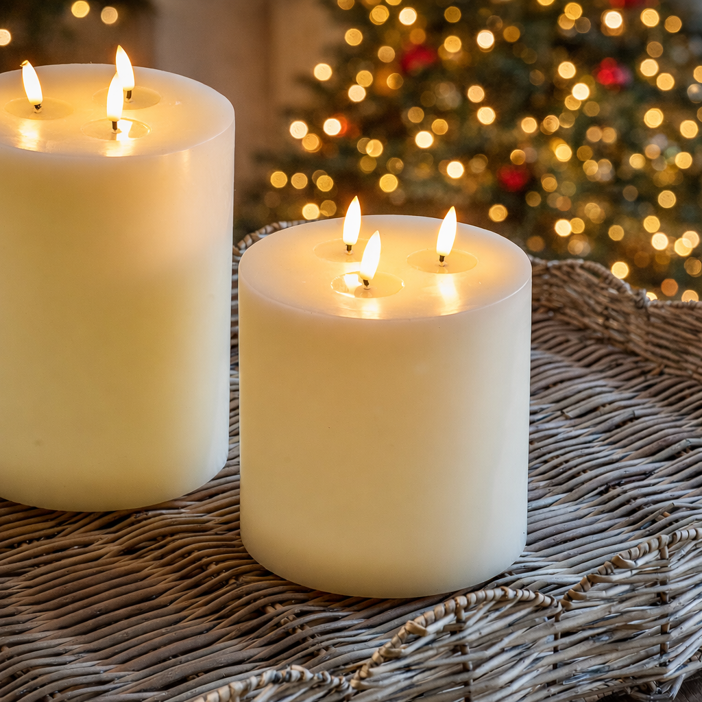 6" Led Ivory 3 Wick Candle