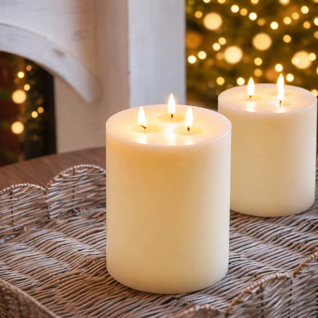 8" Led Ivory 3 Wick Candle