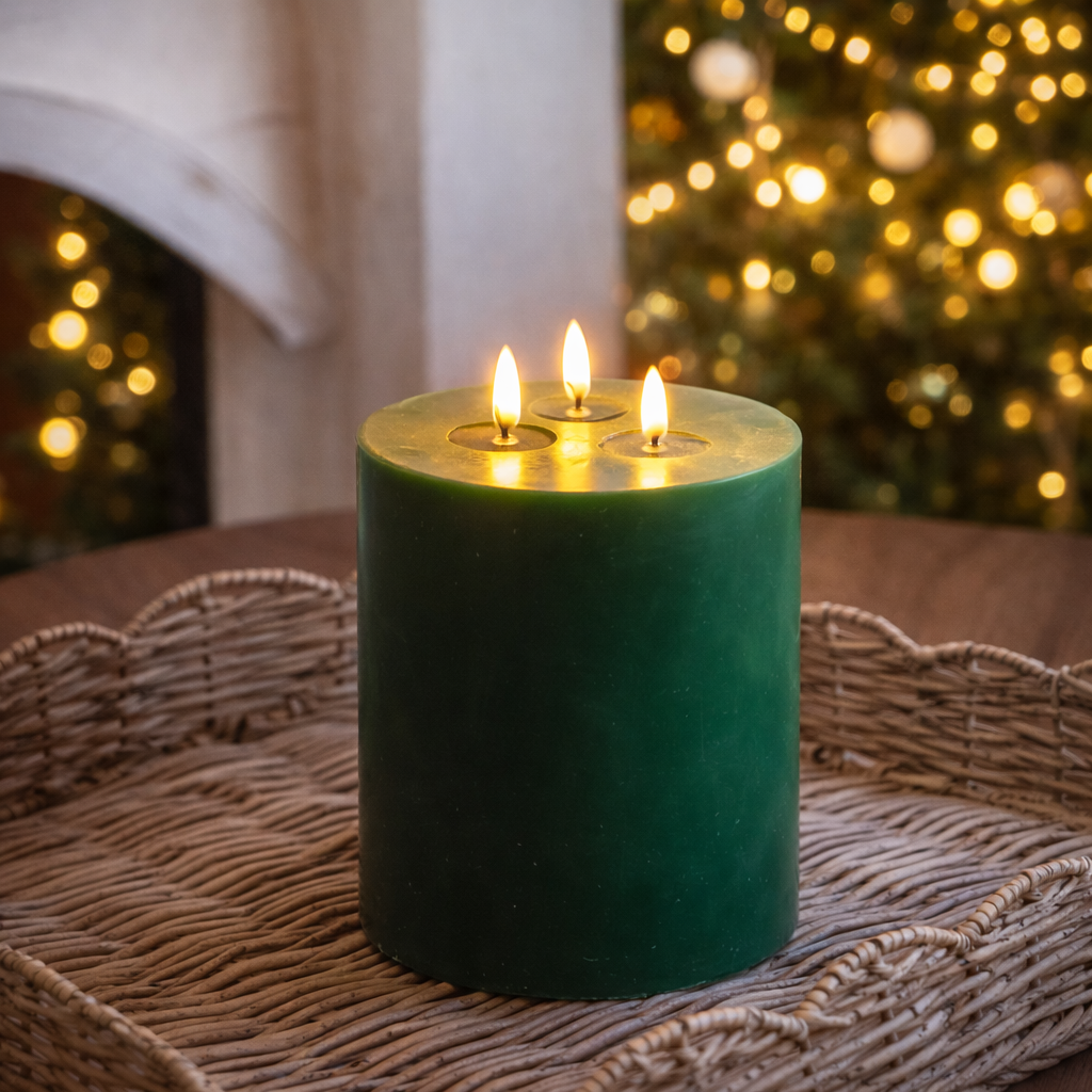 6" Led Green 3 Wick Candle