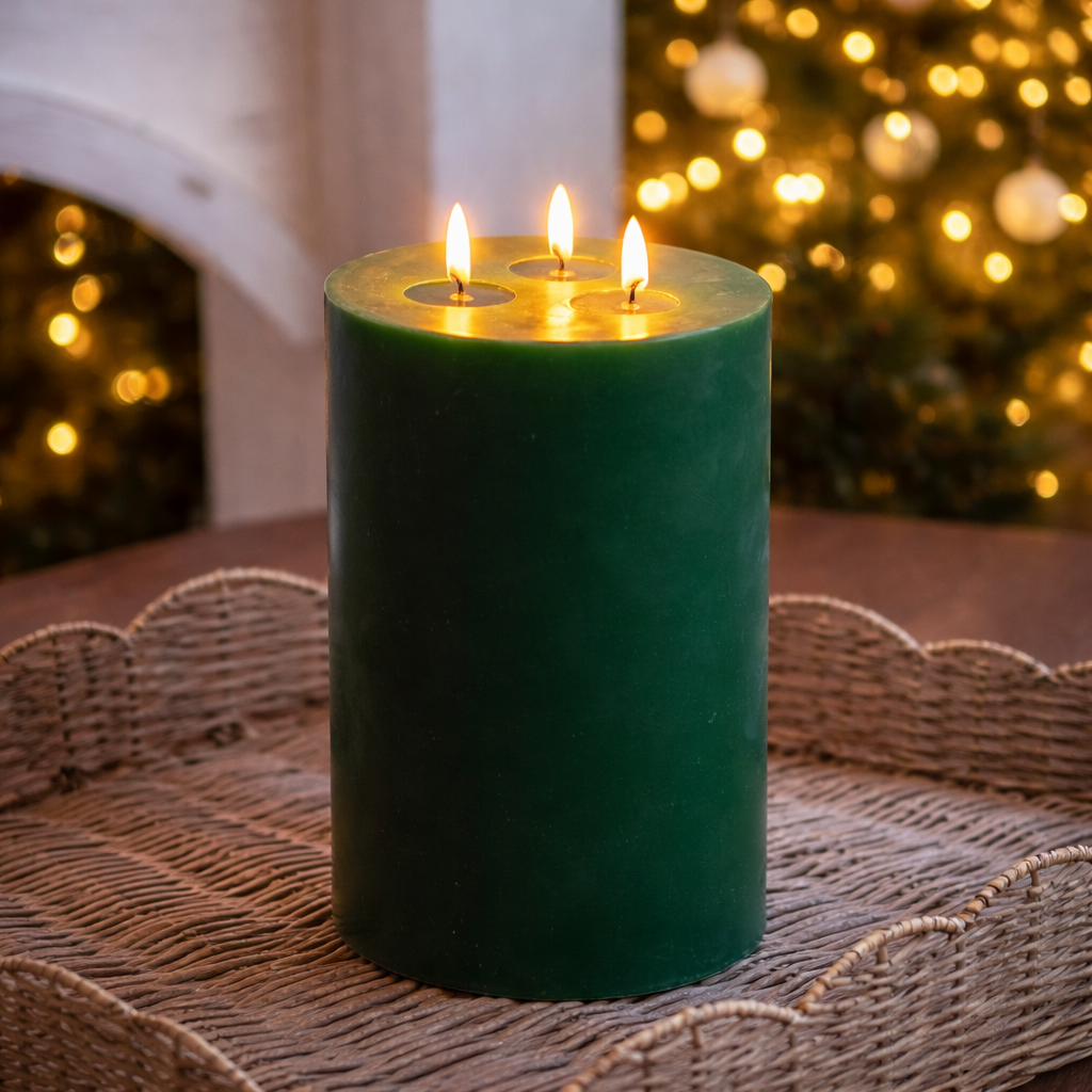 8" Led Green 3 Wick Candle