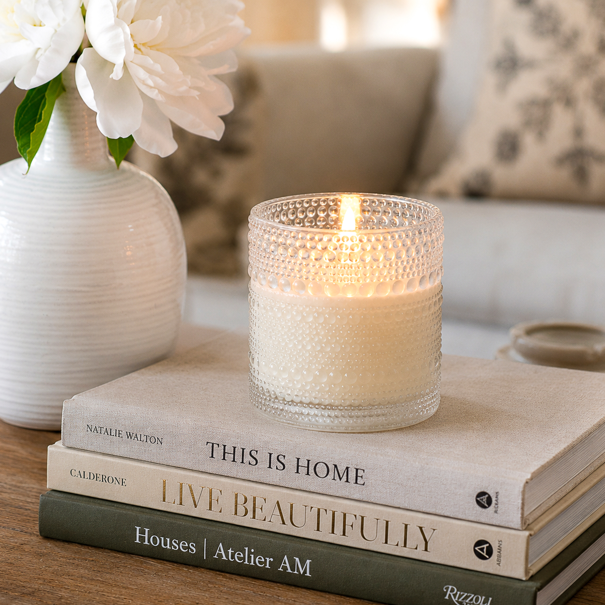 4" Led Beaded Glass Candle