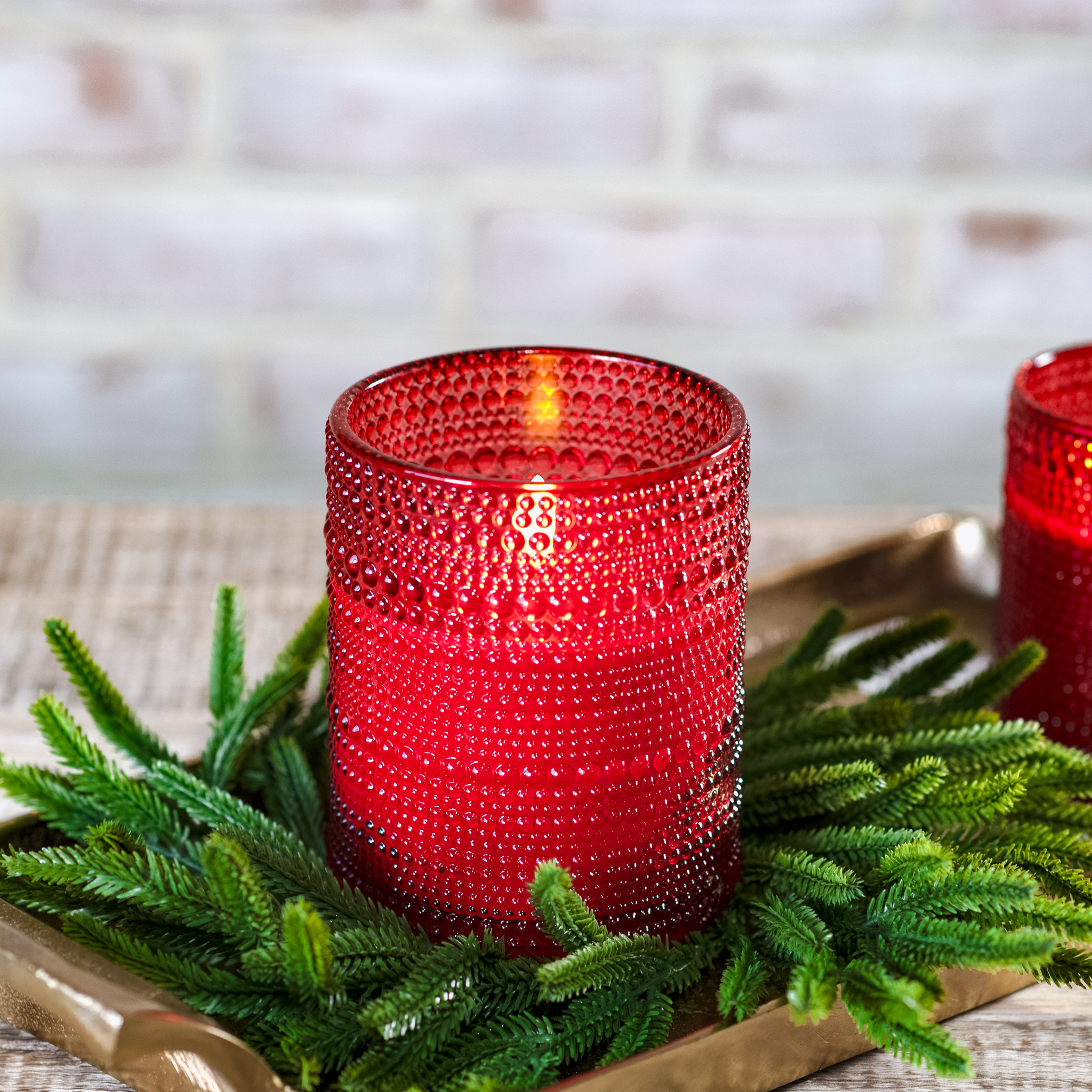 5" Red Led Beaded Glass Candle