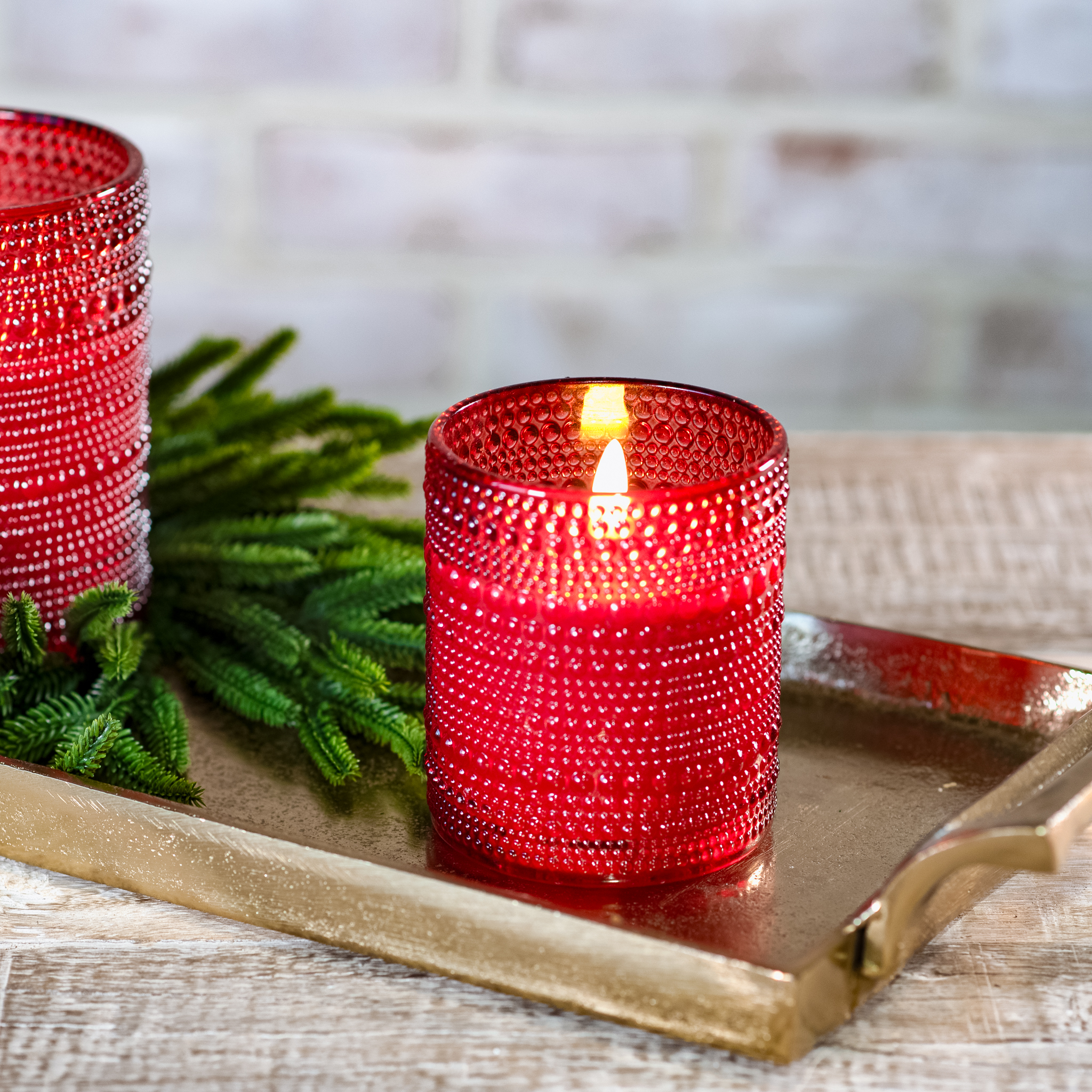 4" Red Led Beaded Glass Candle