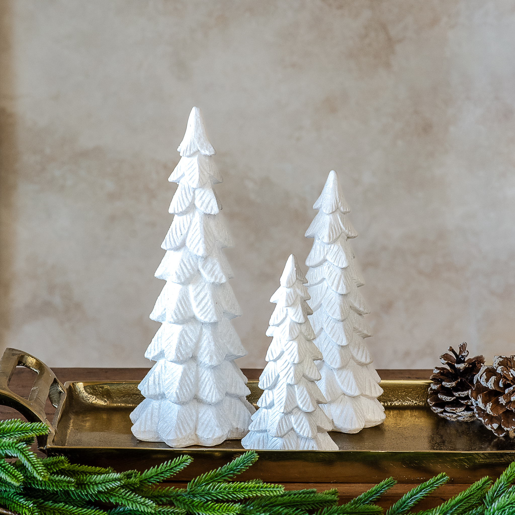 S/3 White Glitter Trees