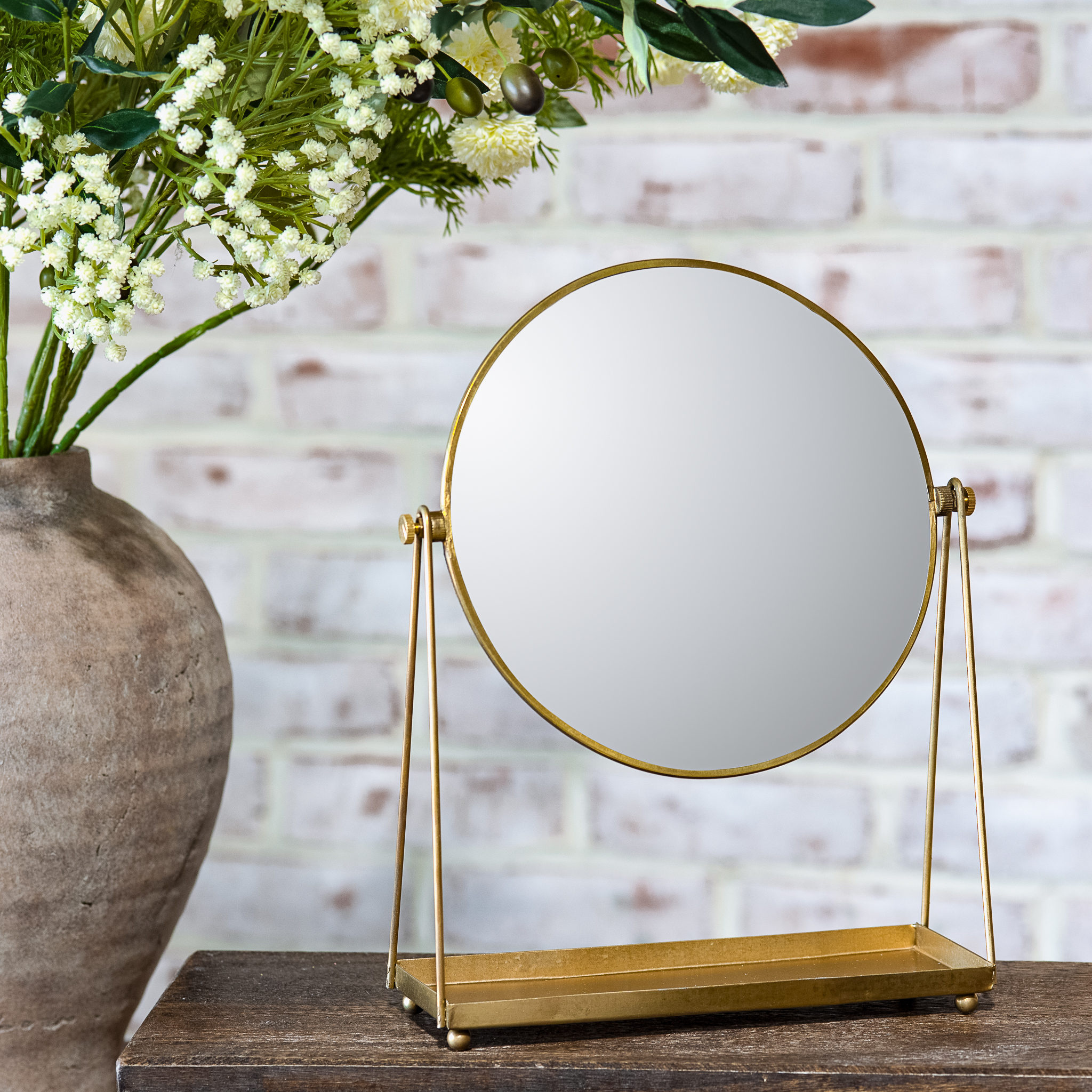12" Round Mirror With Tray