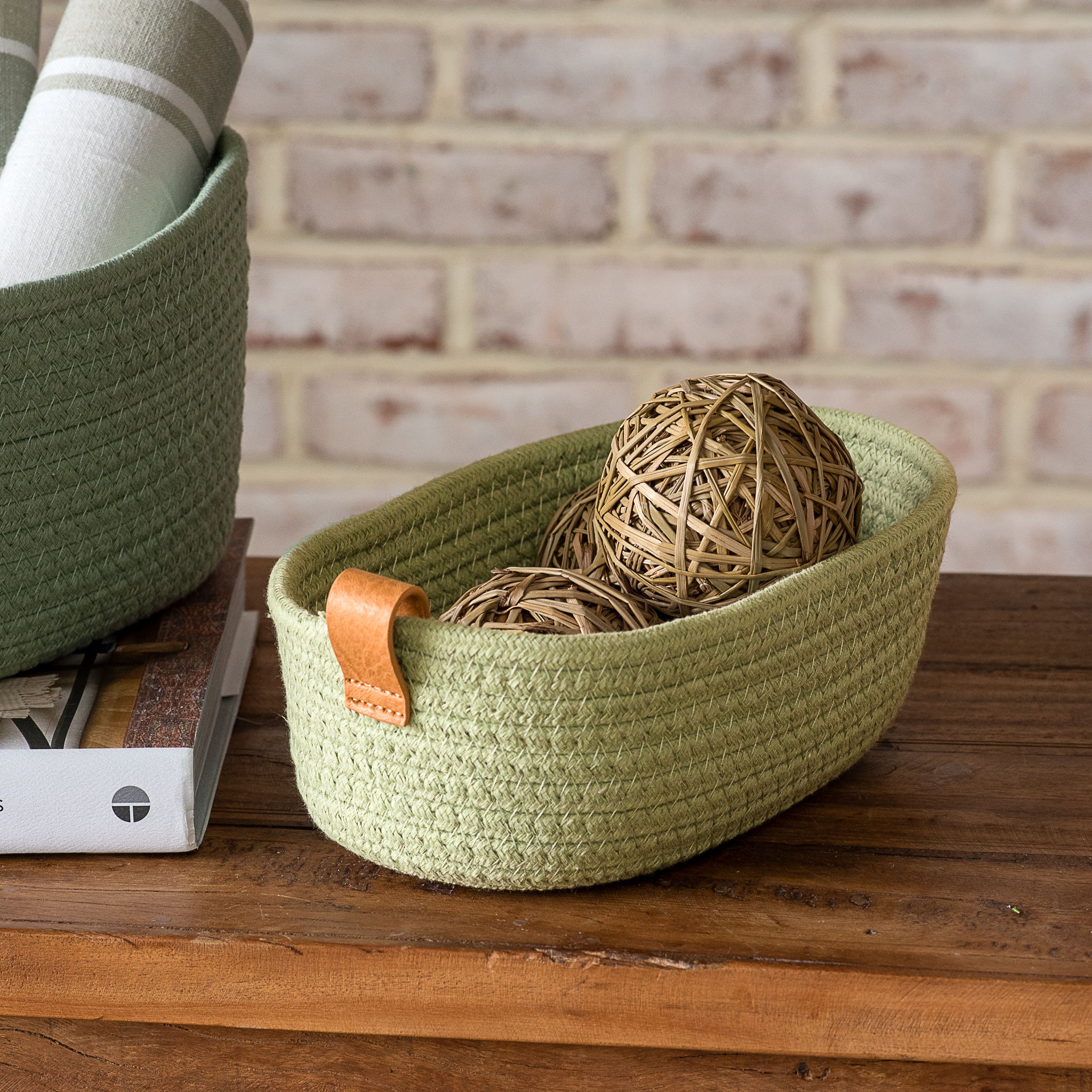 10" X 5" Small Celadon Green Basket