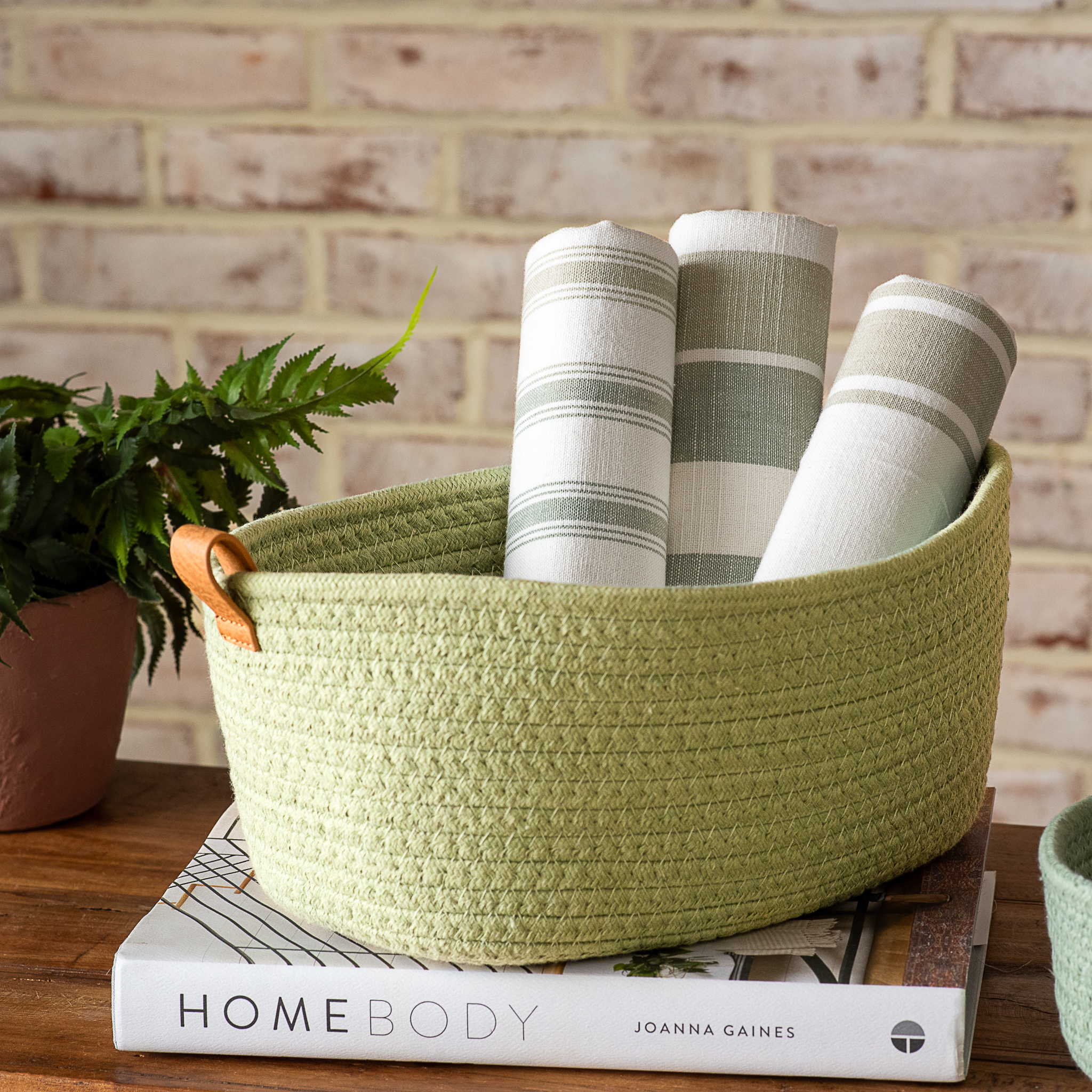 12.5" X 8.5" Large Celadon Green Basket