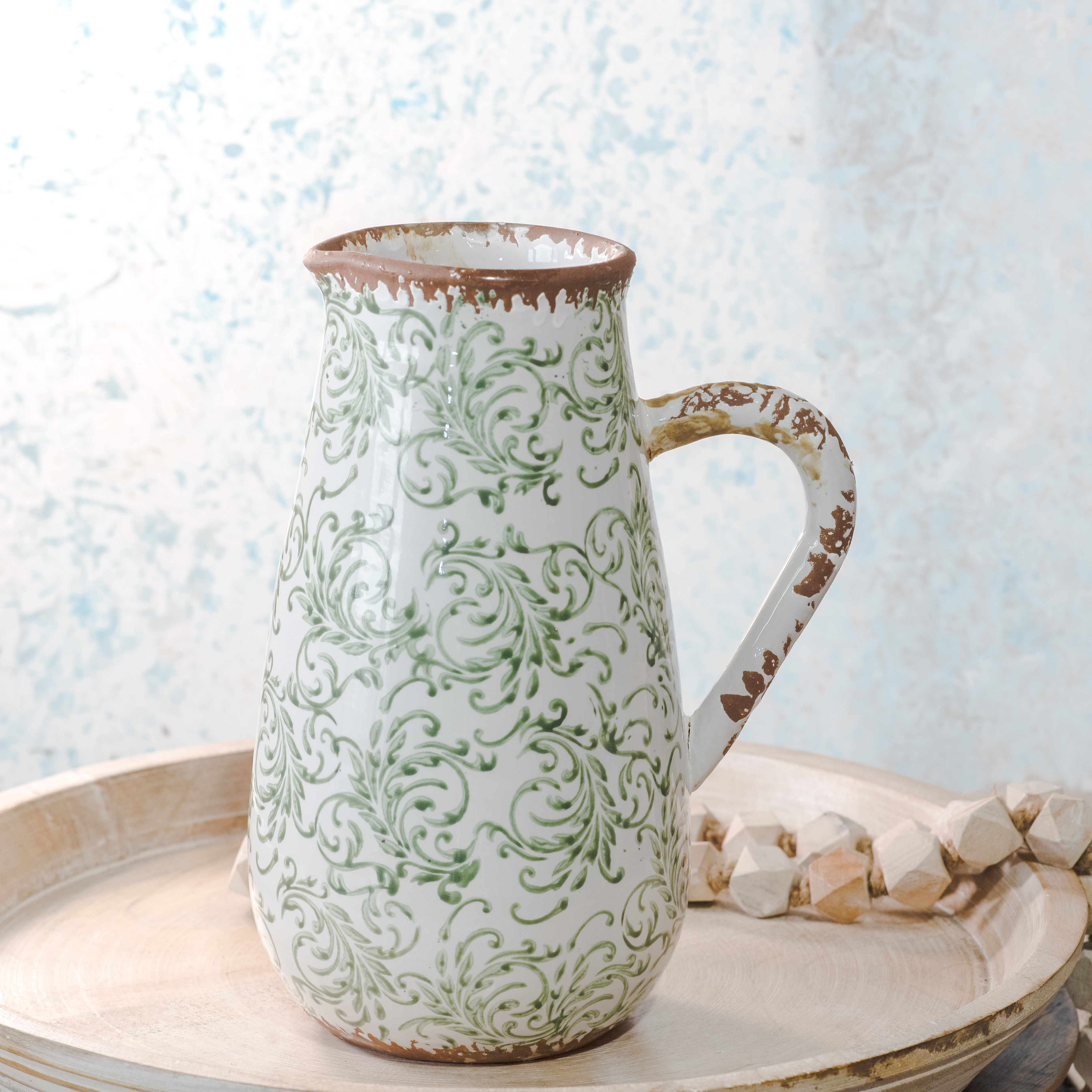 *Inner* 9.75" Green Heirloom Pitcher Vase