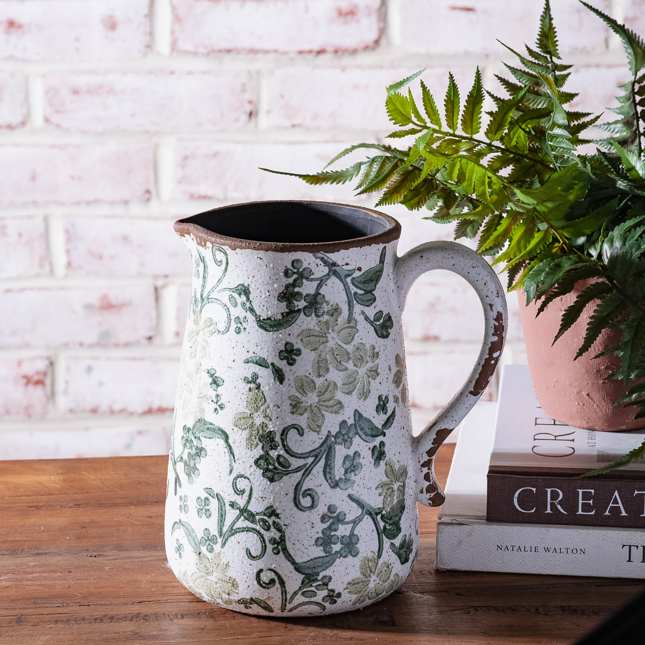 *Inner* 8" 2 Tone Green Floral Pitcher