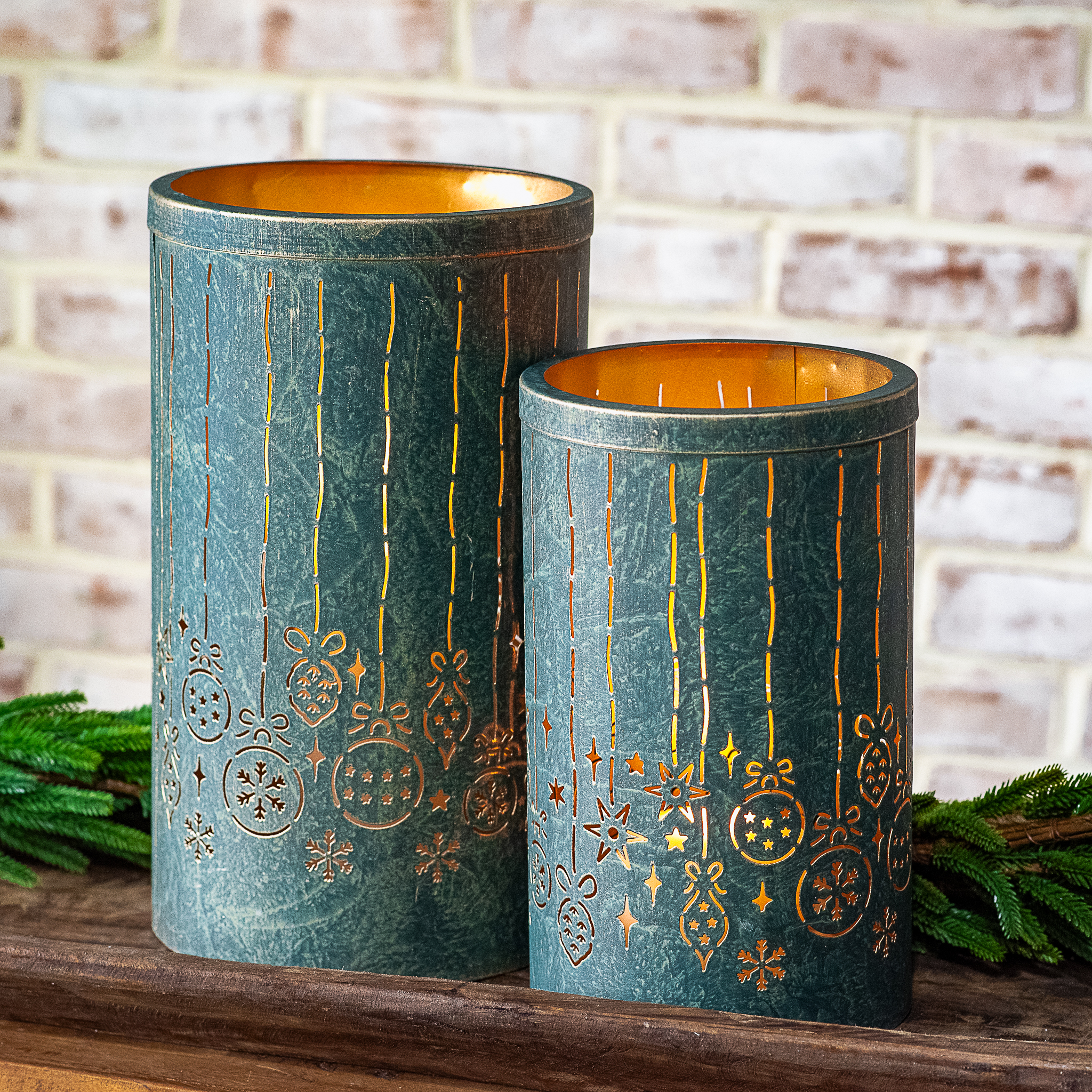S/2 Drk. Green Ornament Design Lantern