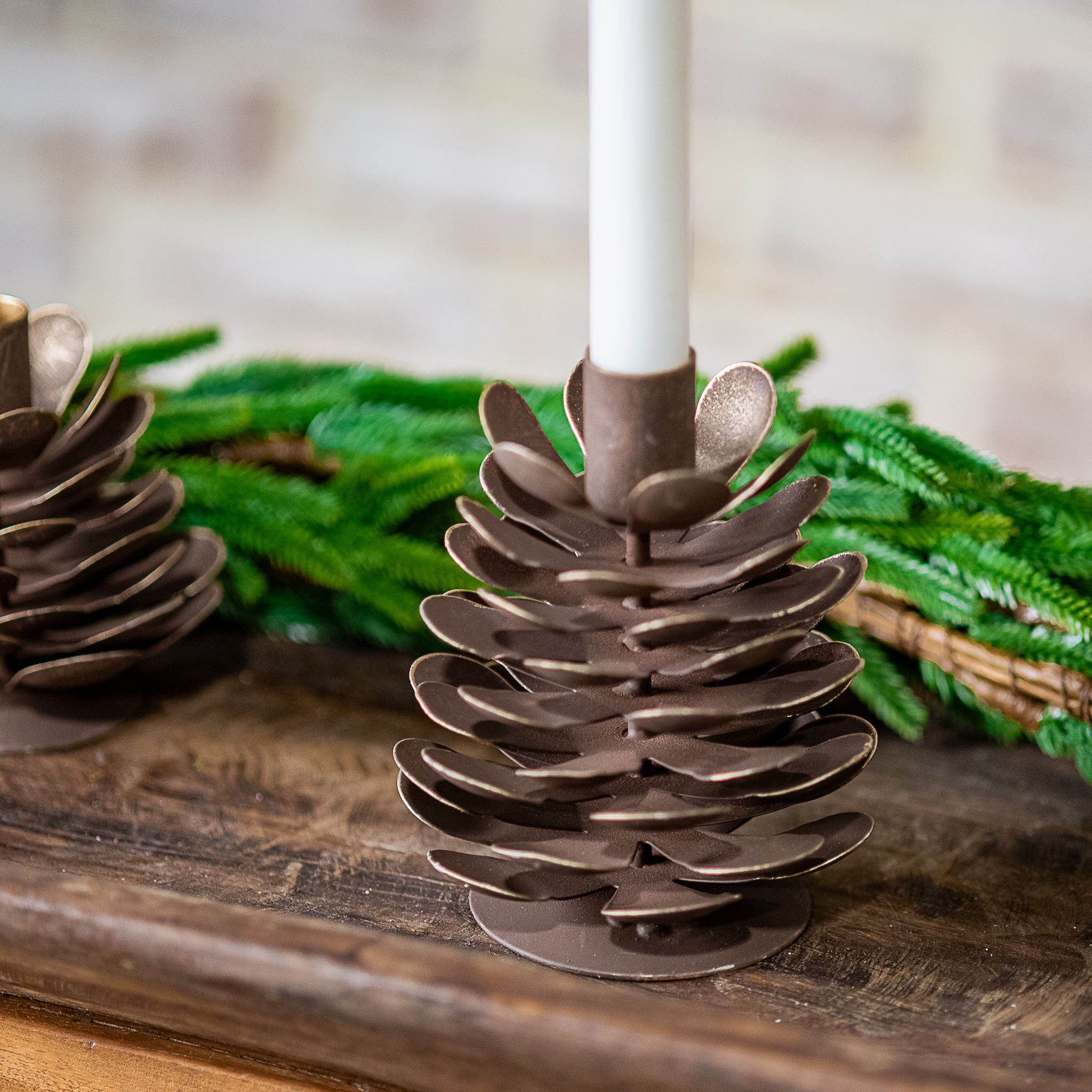 *Inner* 5" Brn. Wash Pinecone Candle Holder