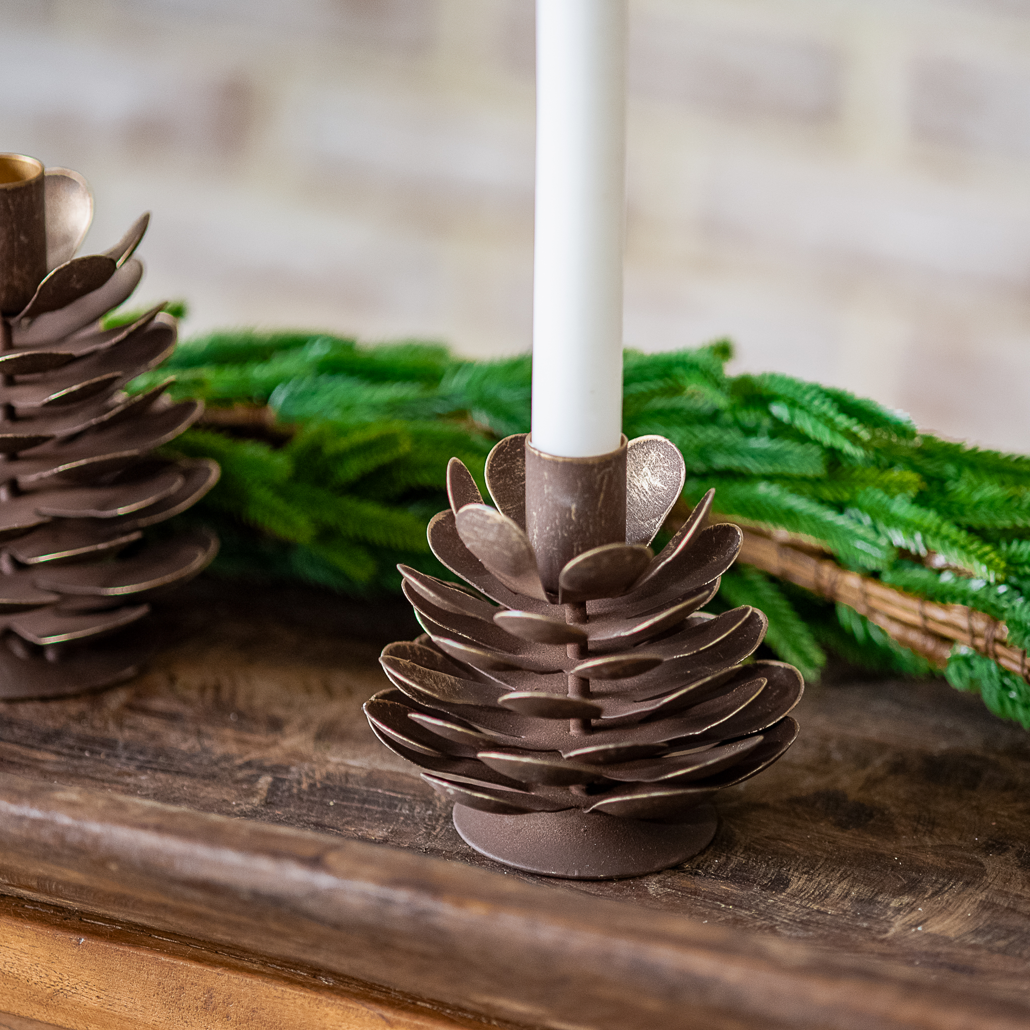 *Inner* 3.7" Brn. Wash Pinecone Candle Holder
