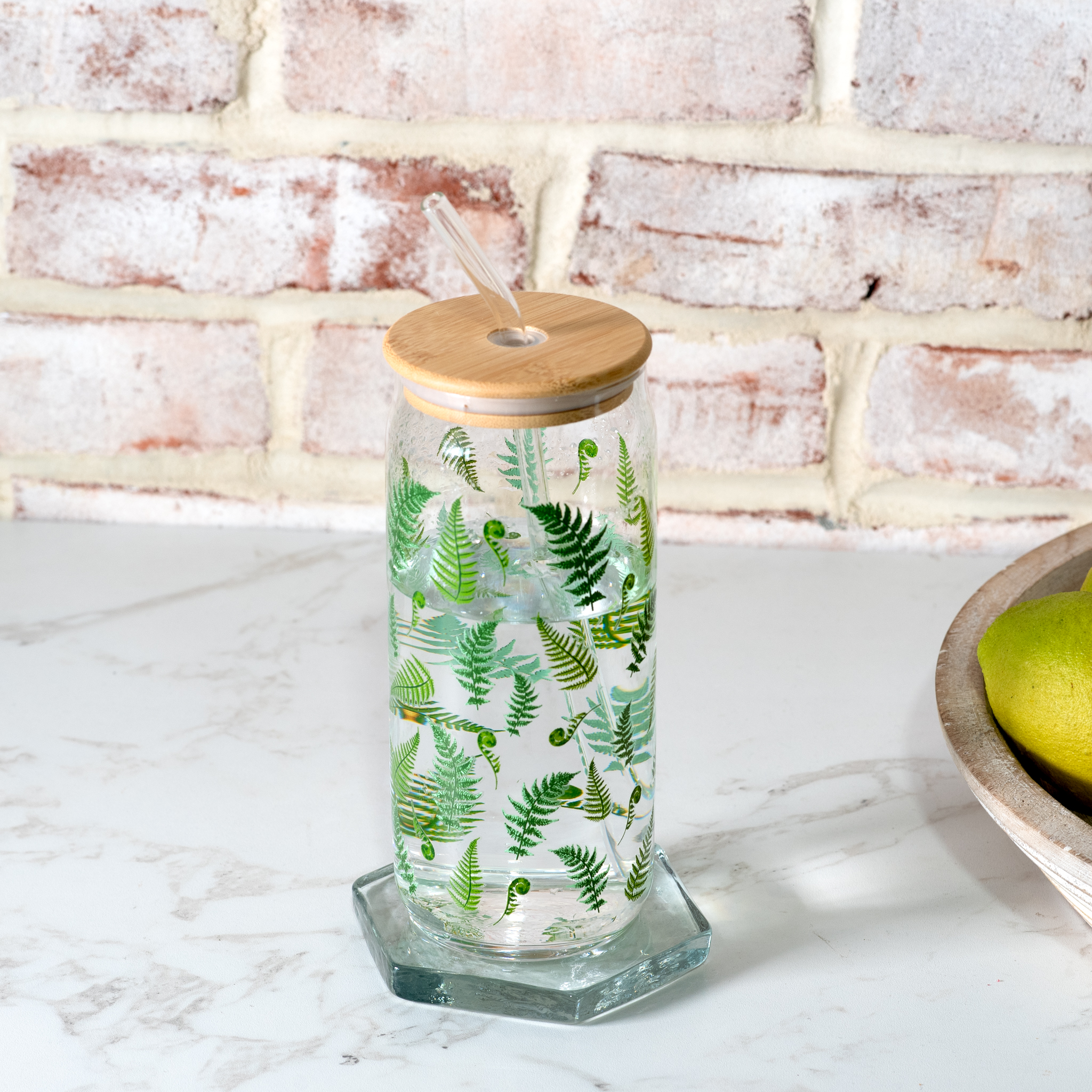 *Inner* 25Oz Fern Glass Drink Cup W/Straw