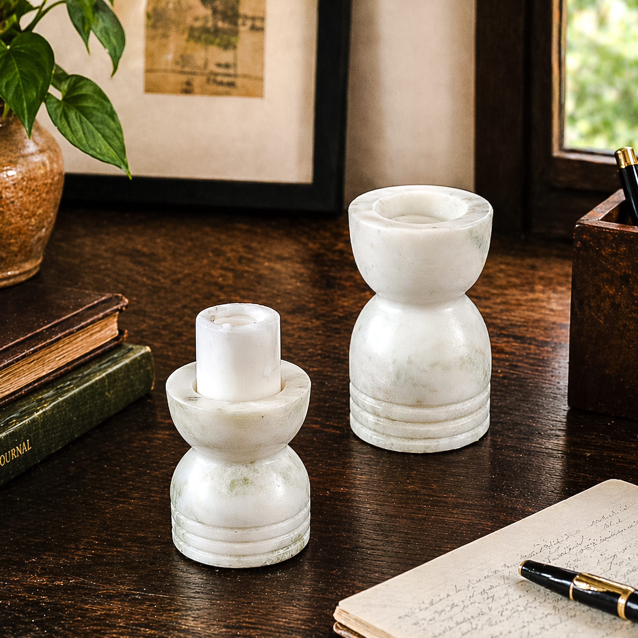 *Inner* S/2 Gr Marble Candle Holders