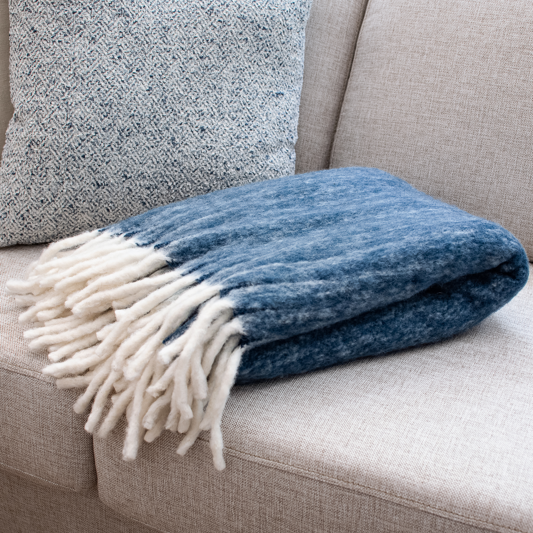 50" X 60" Blue Wool Blend Throw