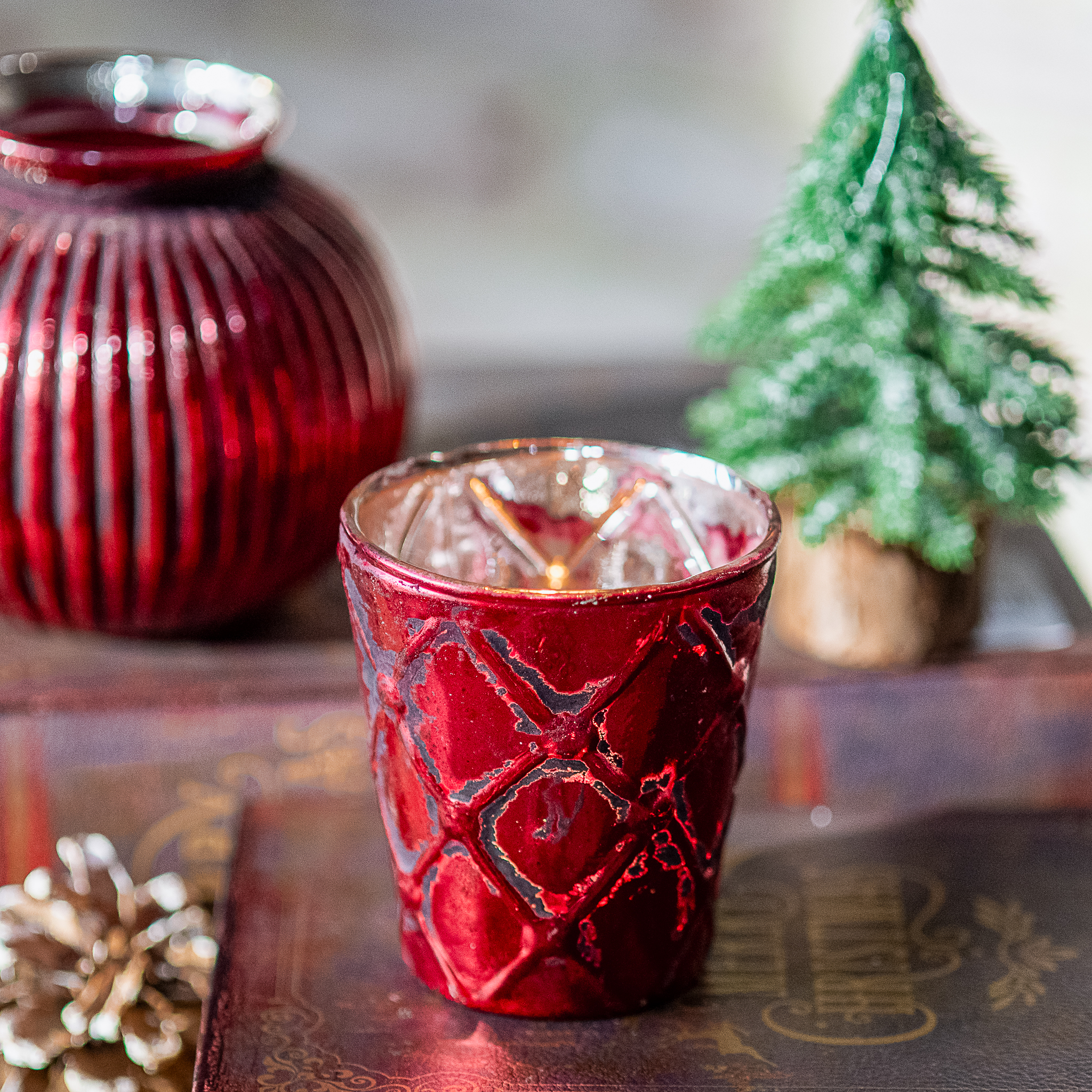 *Inner* 3" Red Check Taper Candle Holder