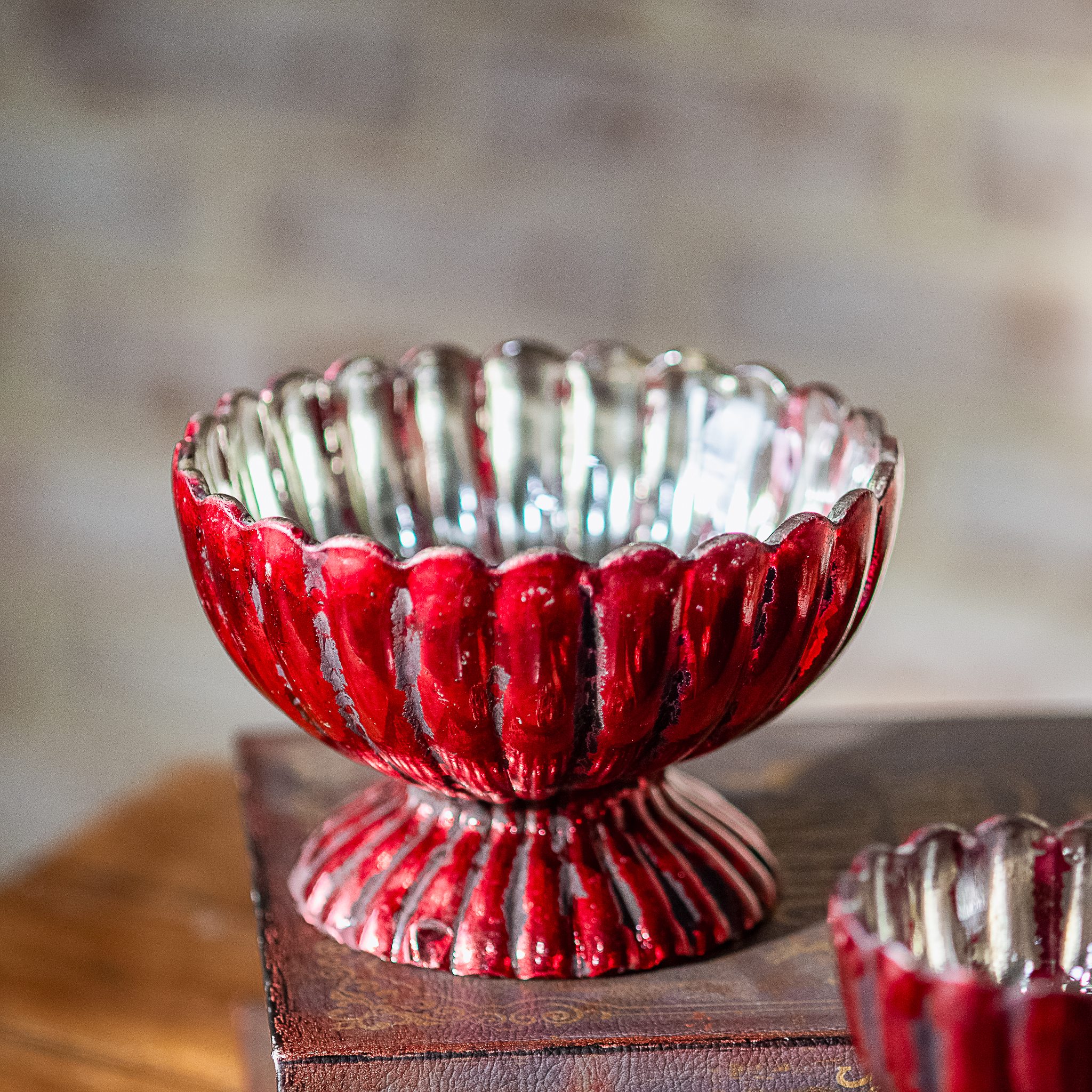 *Inner* 5.7" Red Pedestal Metal Bowl