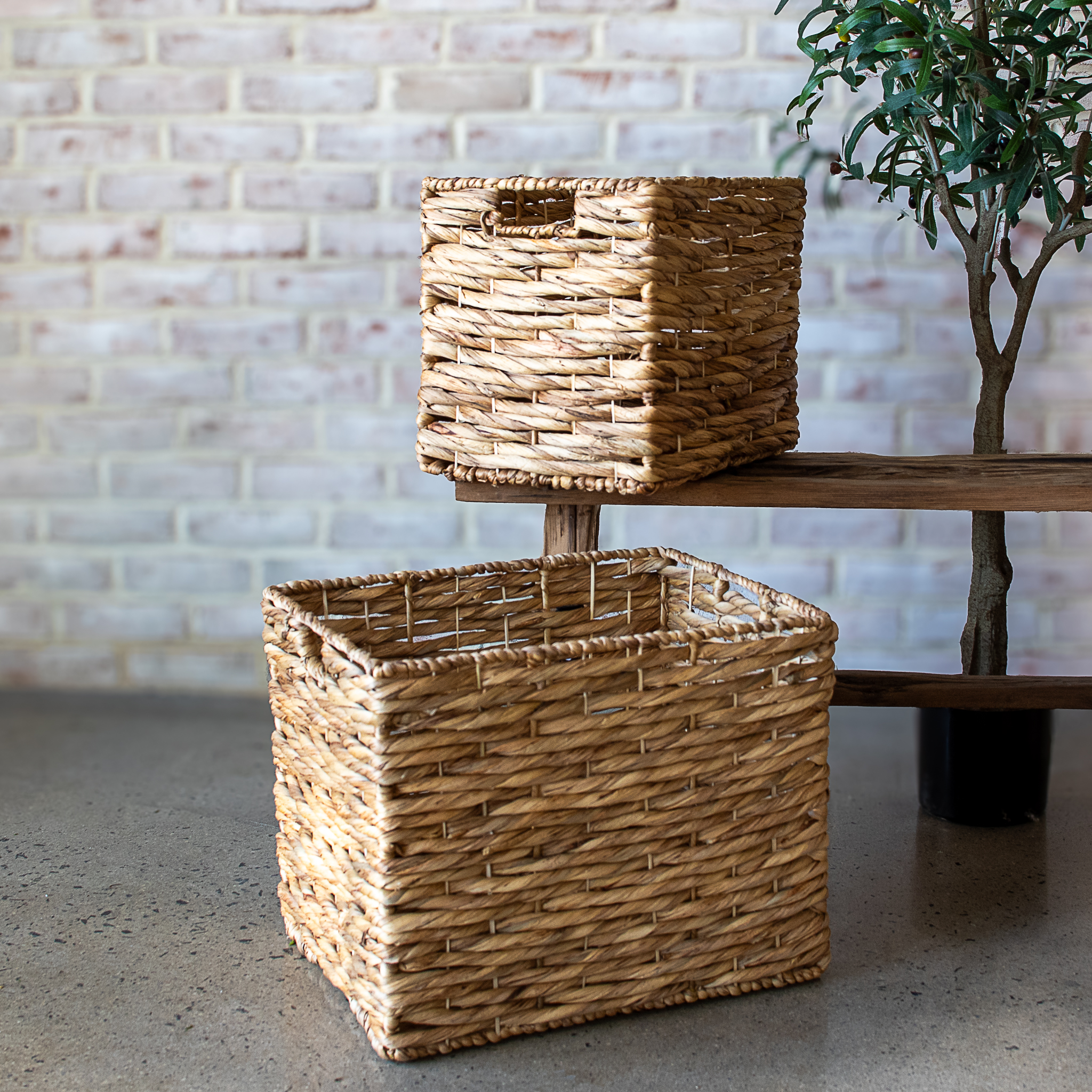 S/2 Water Hyacinth Square Baskets