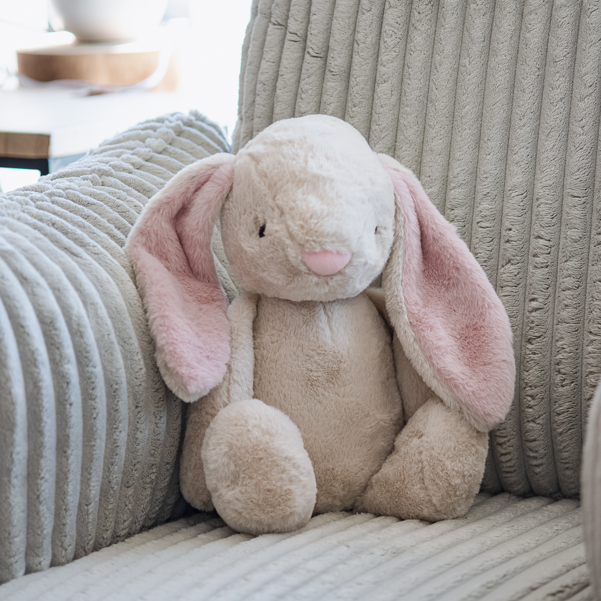 11.8"L Sand & Pink Plush Bunny