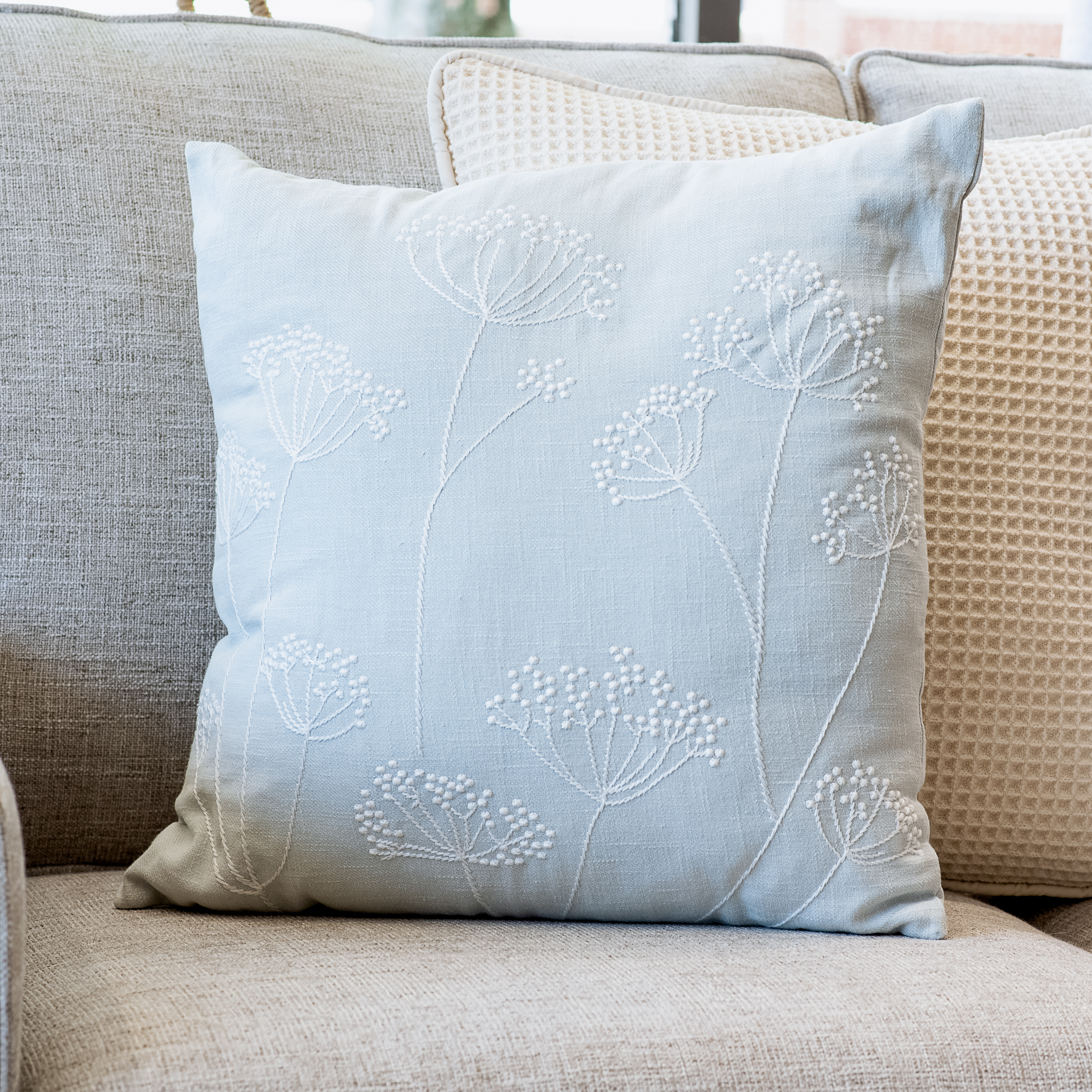 18" Lt Blue Queen Anne's Pillow