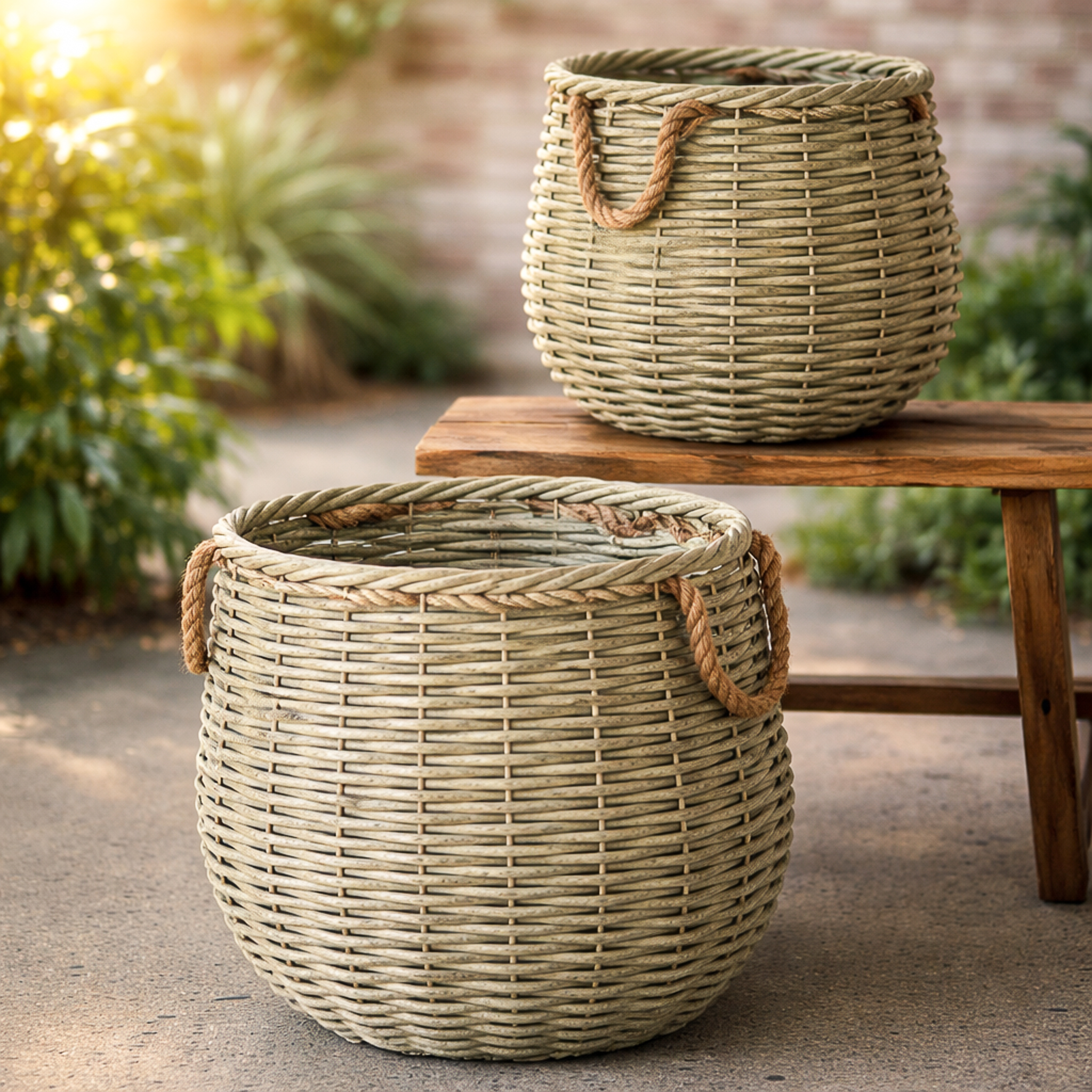 S/2 Nat. Rd. Rattan/Wire In/Outdoor Baskets