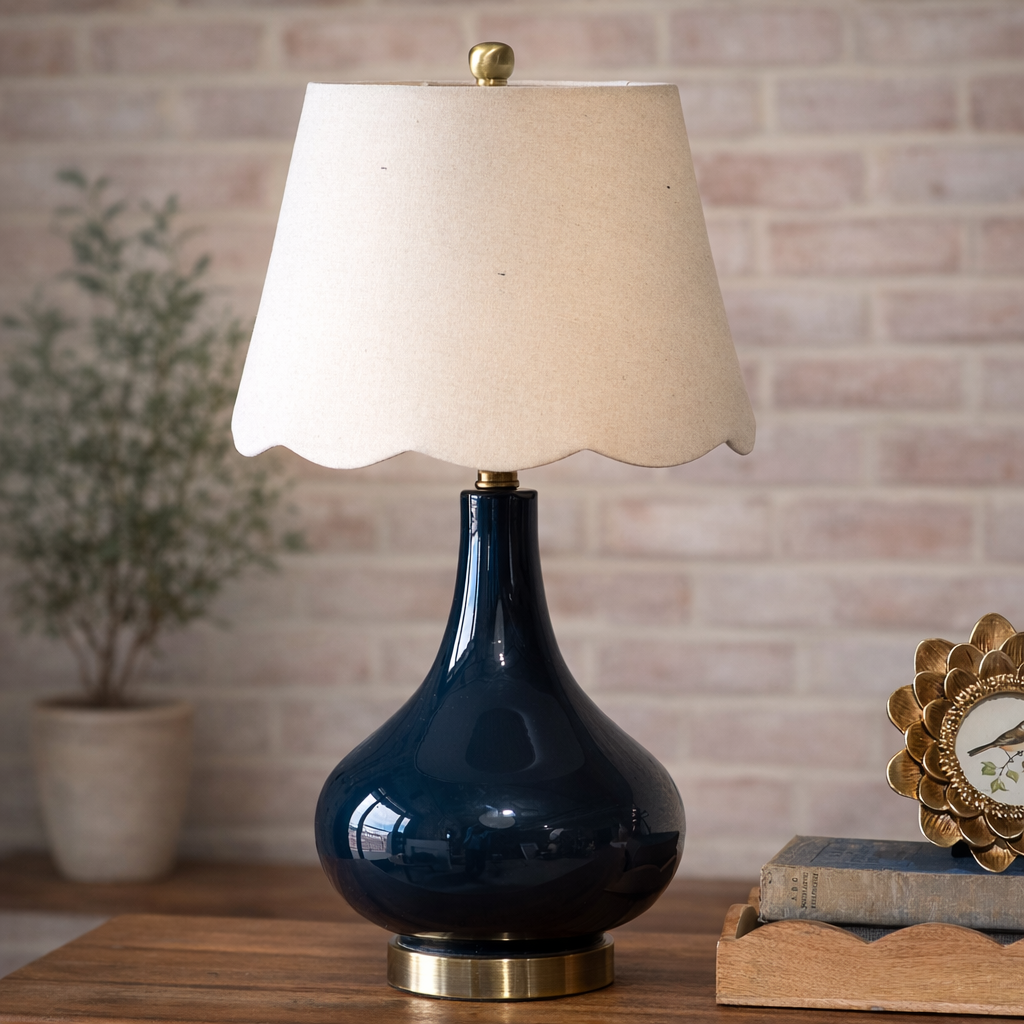 22.5" Dk. Blue Glass Table Lamp