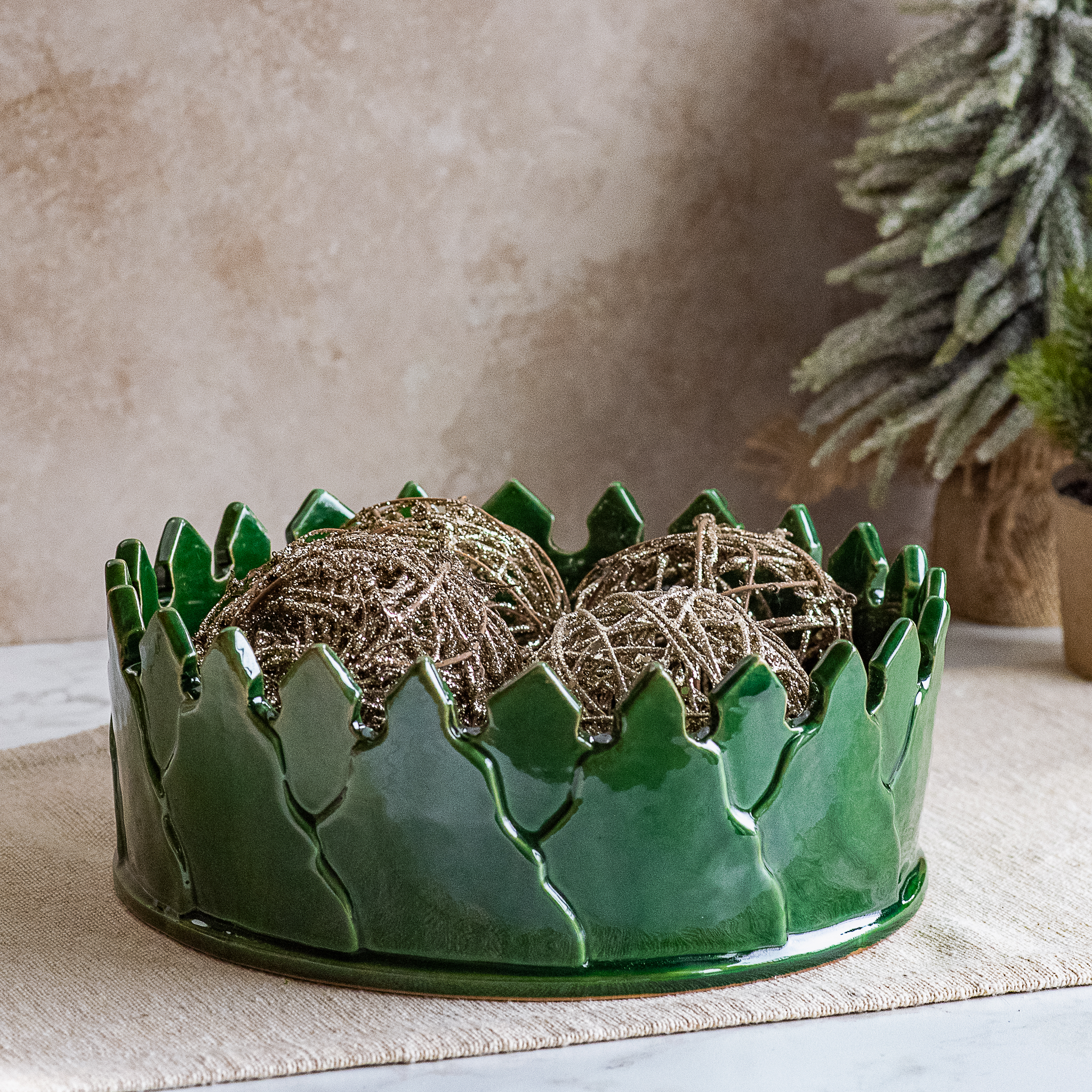 11" Round Green Tree Decor Tray