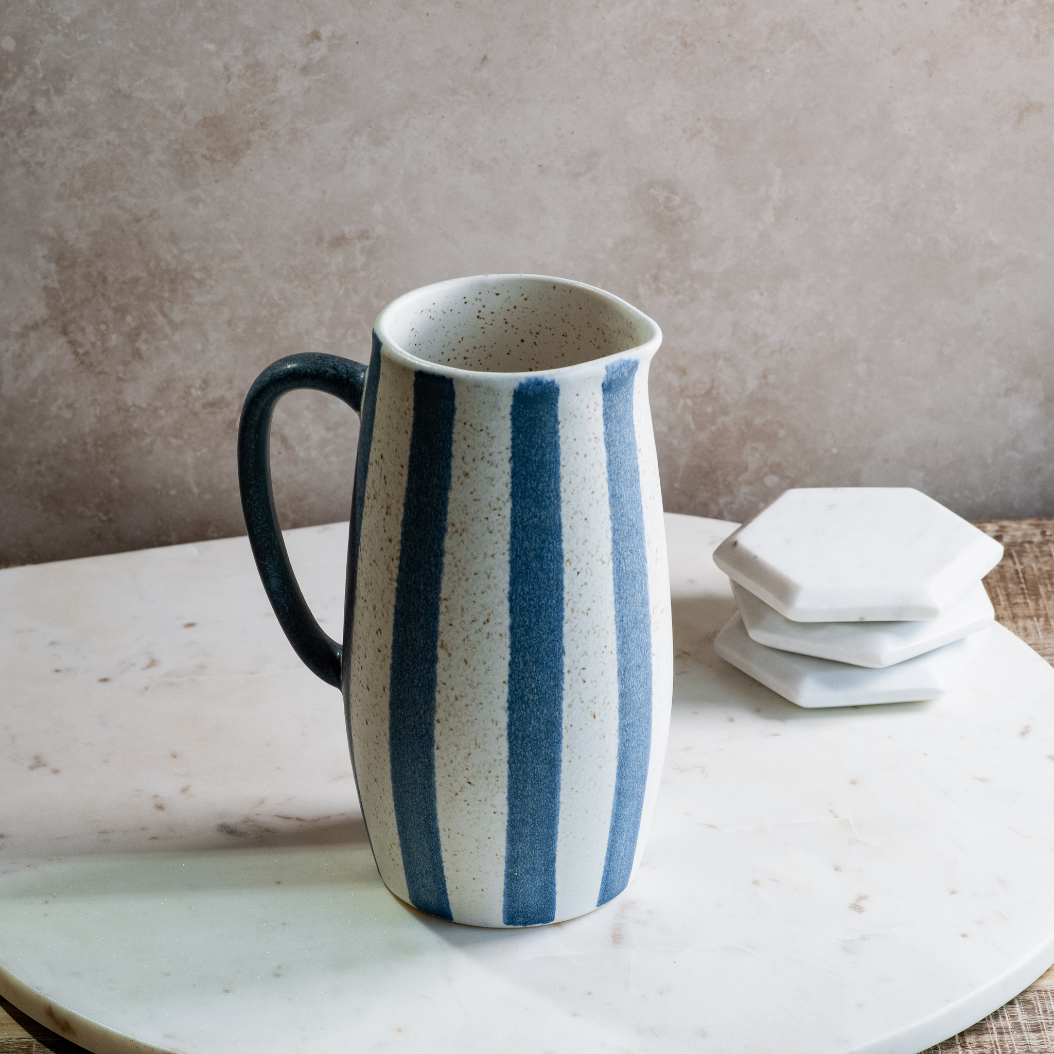 8.4" Matte Blue Stripe Ceramic Pitcher
