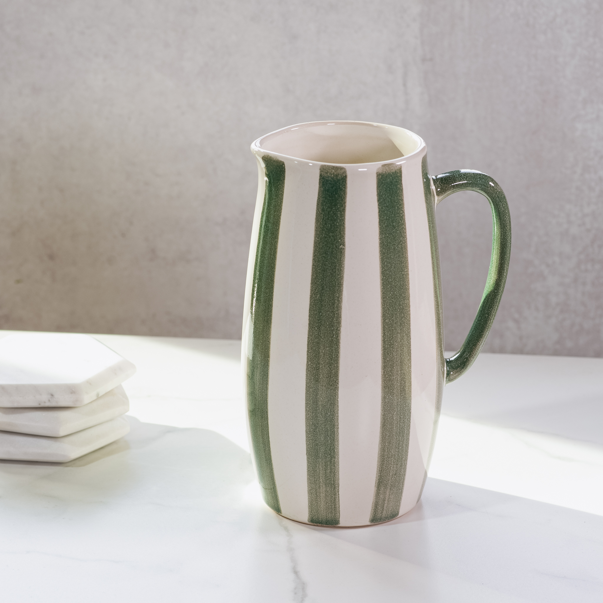 8.4" Matte Green Stripe Ceramic Pitcher
