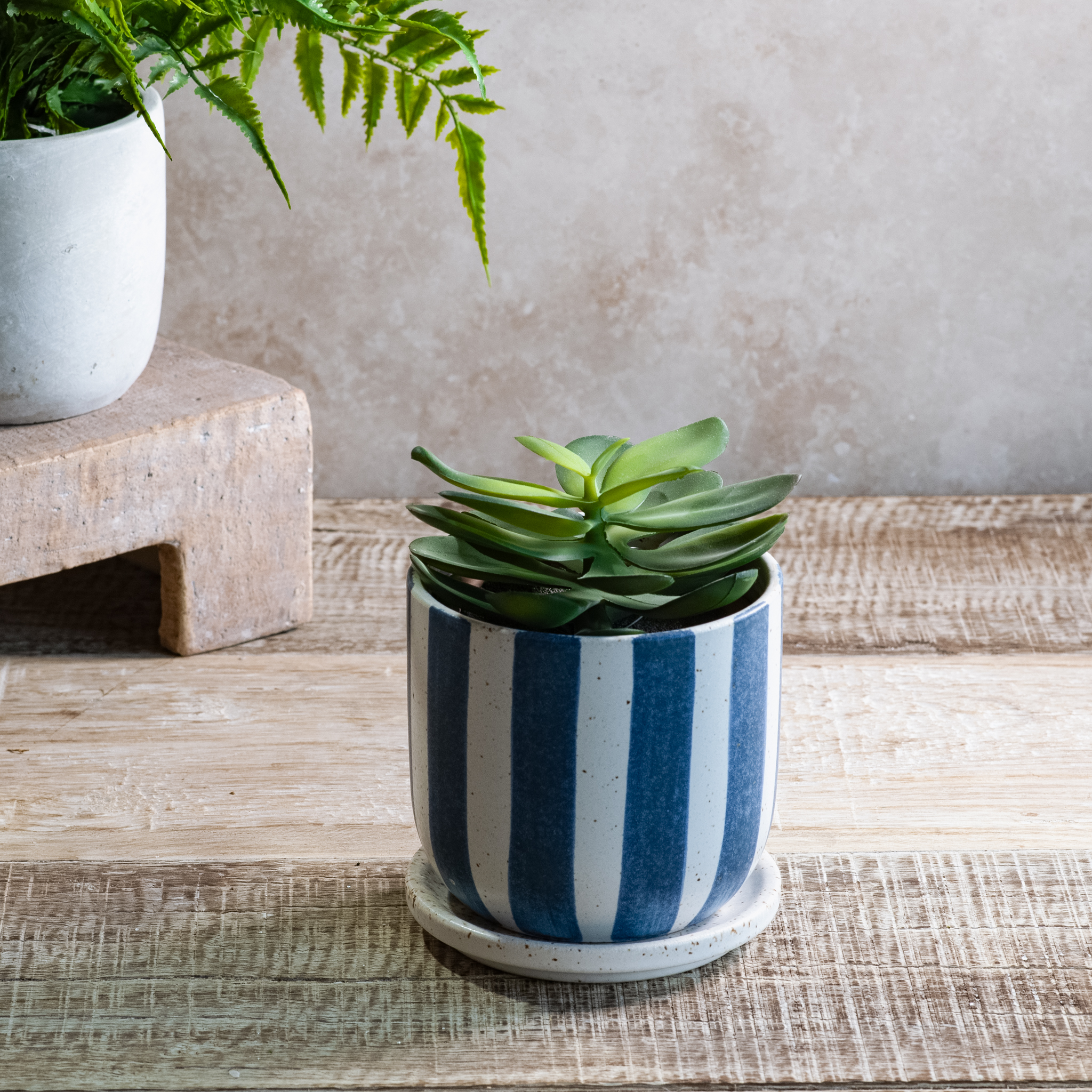 4.5" Matte Blue Stripe Ceramic Planter
