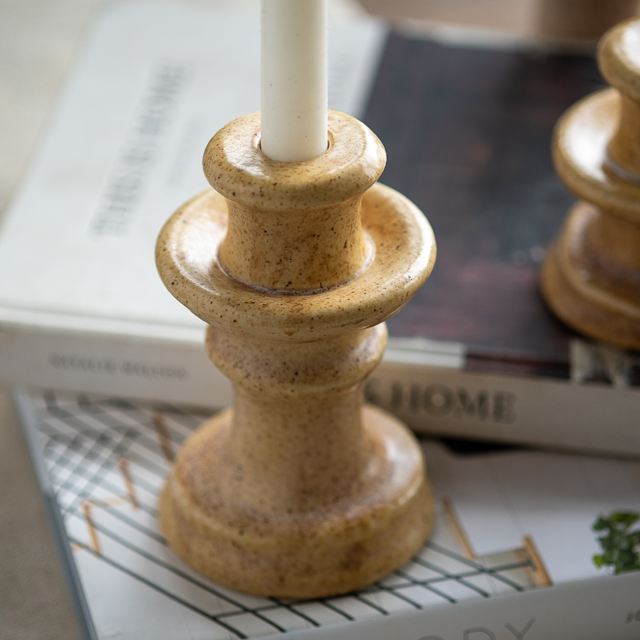 *Inner* 6" Beige Ceramic Candle Holder