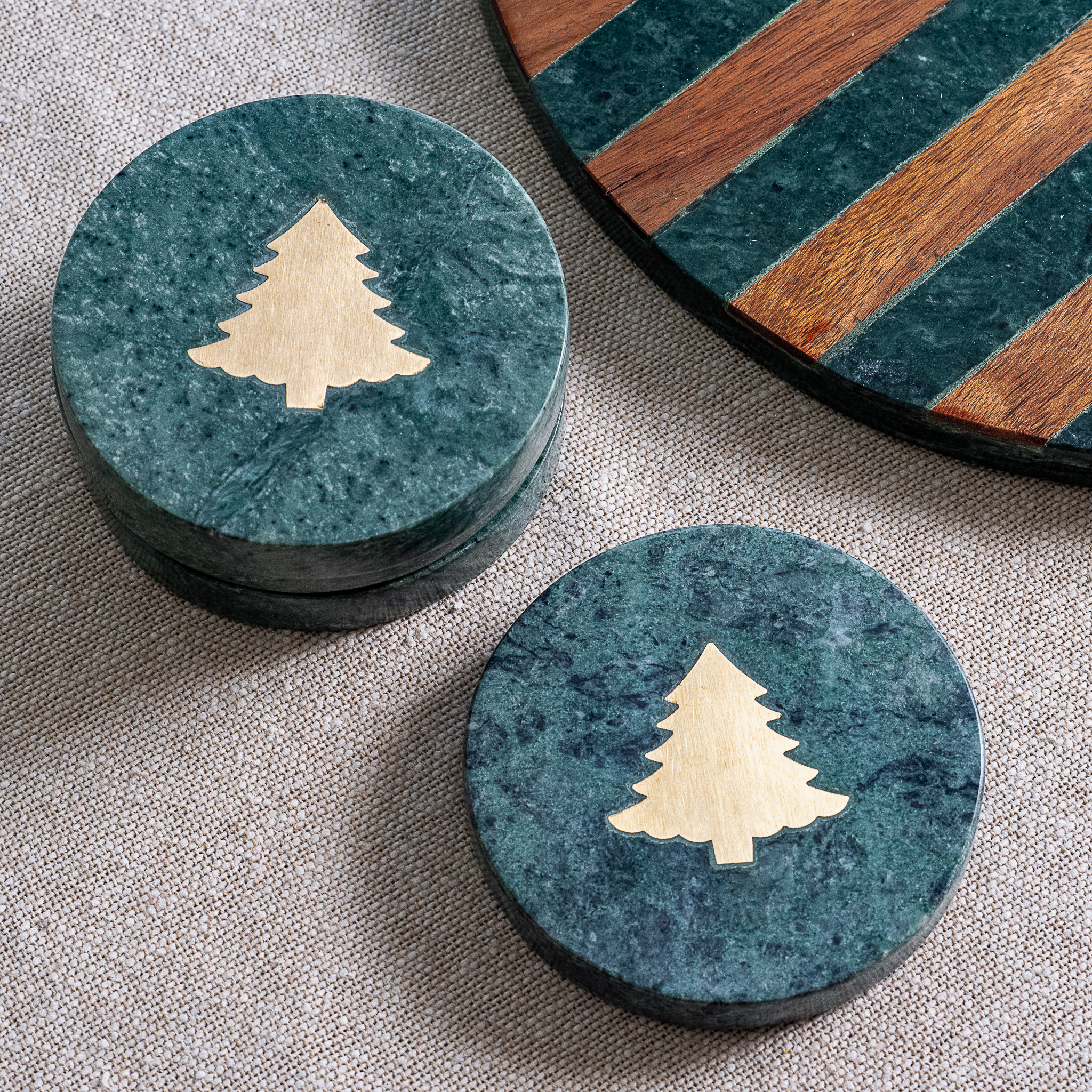 *Inner* S/4 Green & Gold Marble Tree Coasters