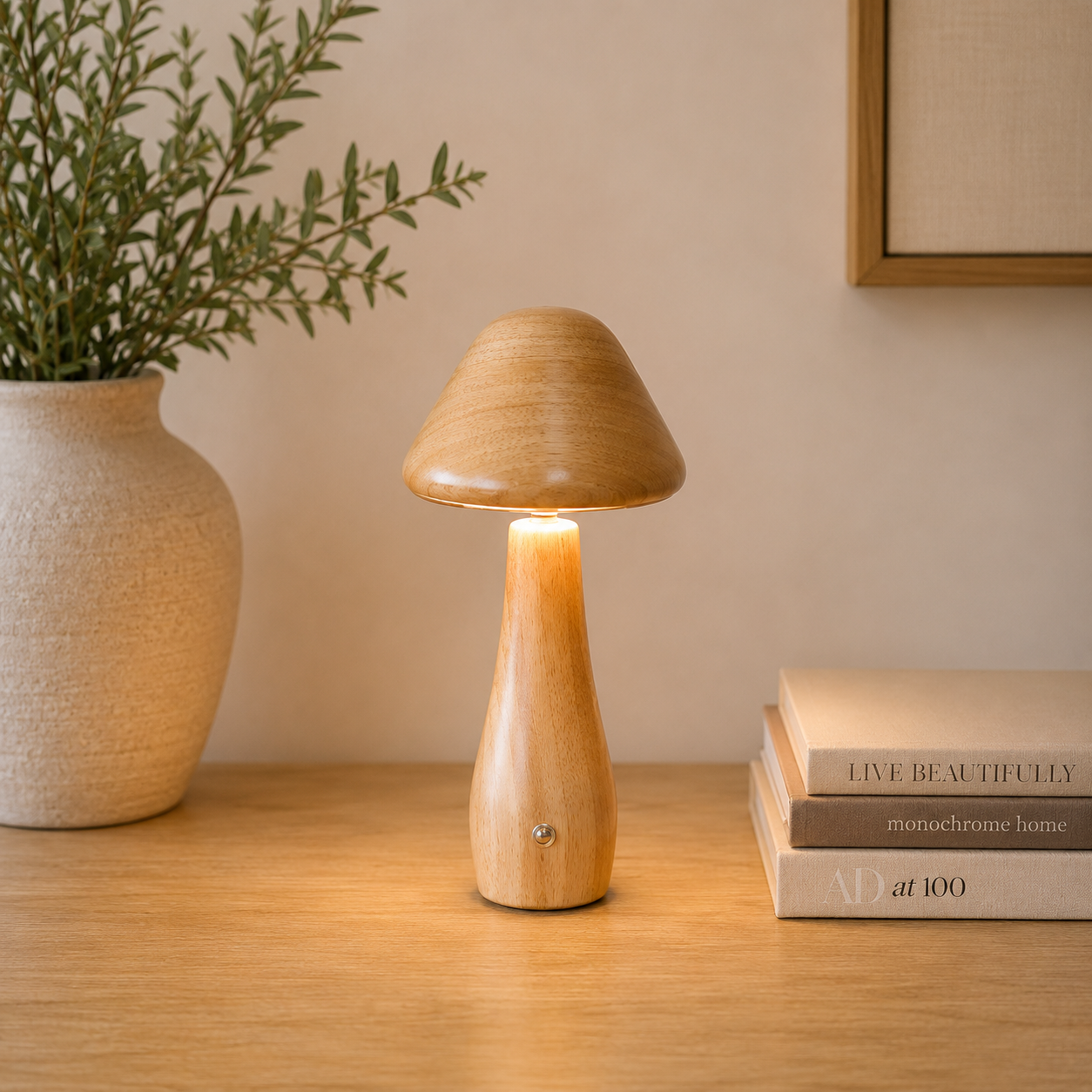 8.3" Solid Wood Led Mushroom Lamp