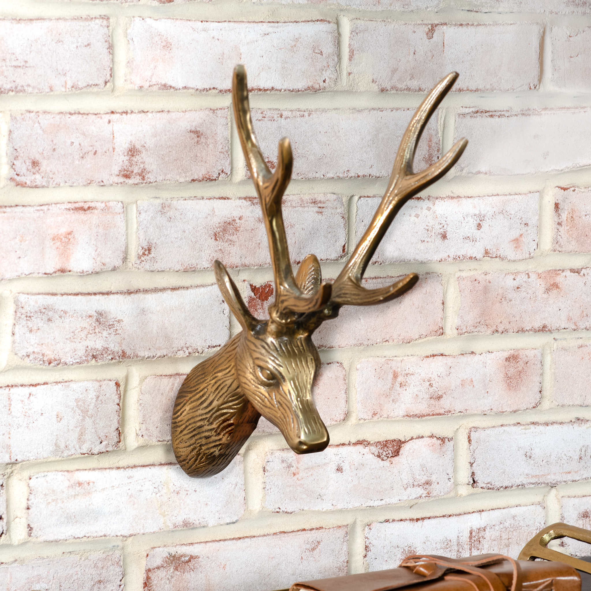 15" Ant. Gold Deer Head Wall Hanger