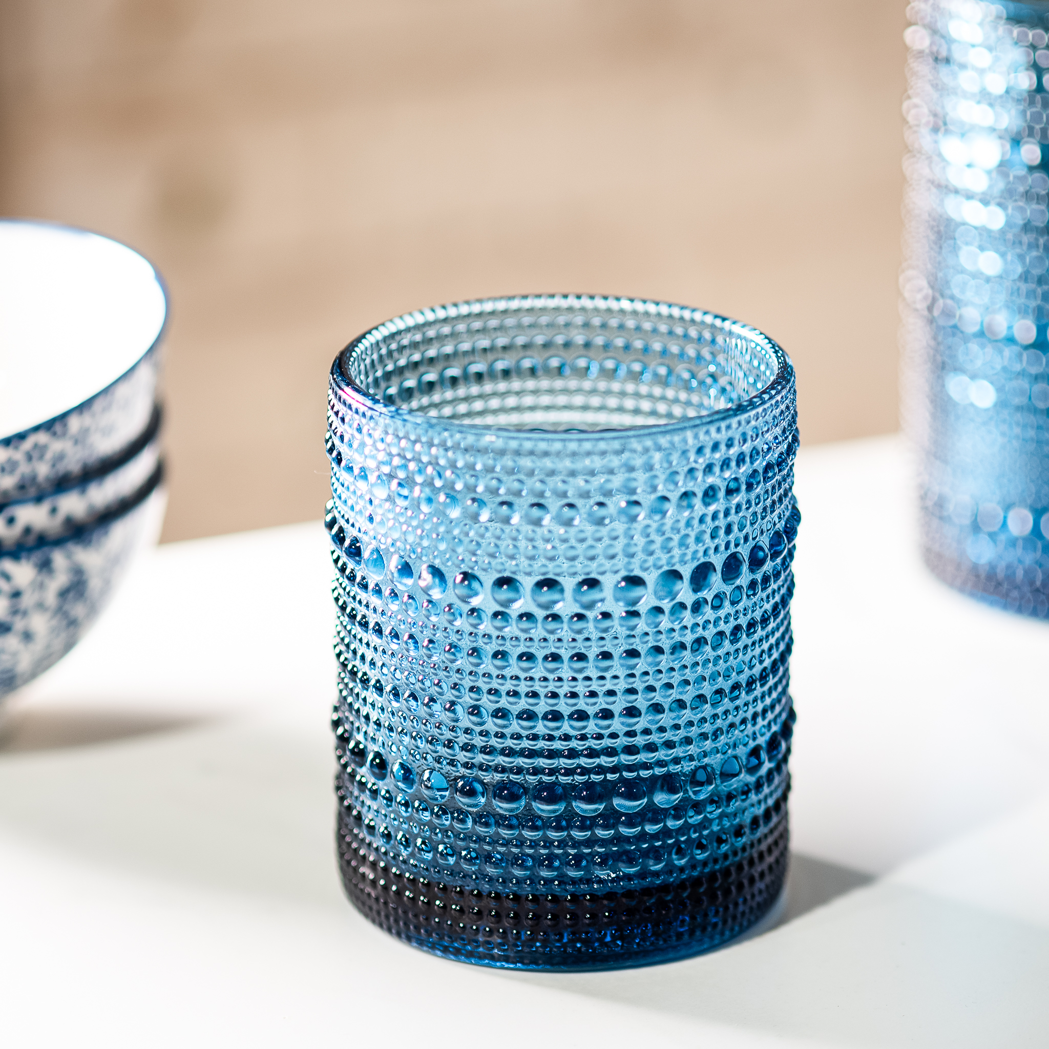 *Inner* 4" Blue Beaded Glass Tumbler