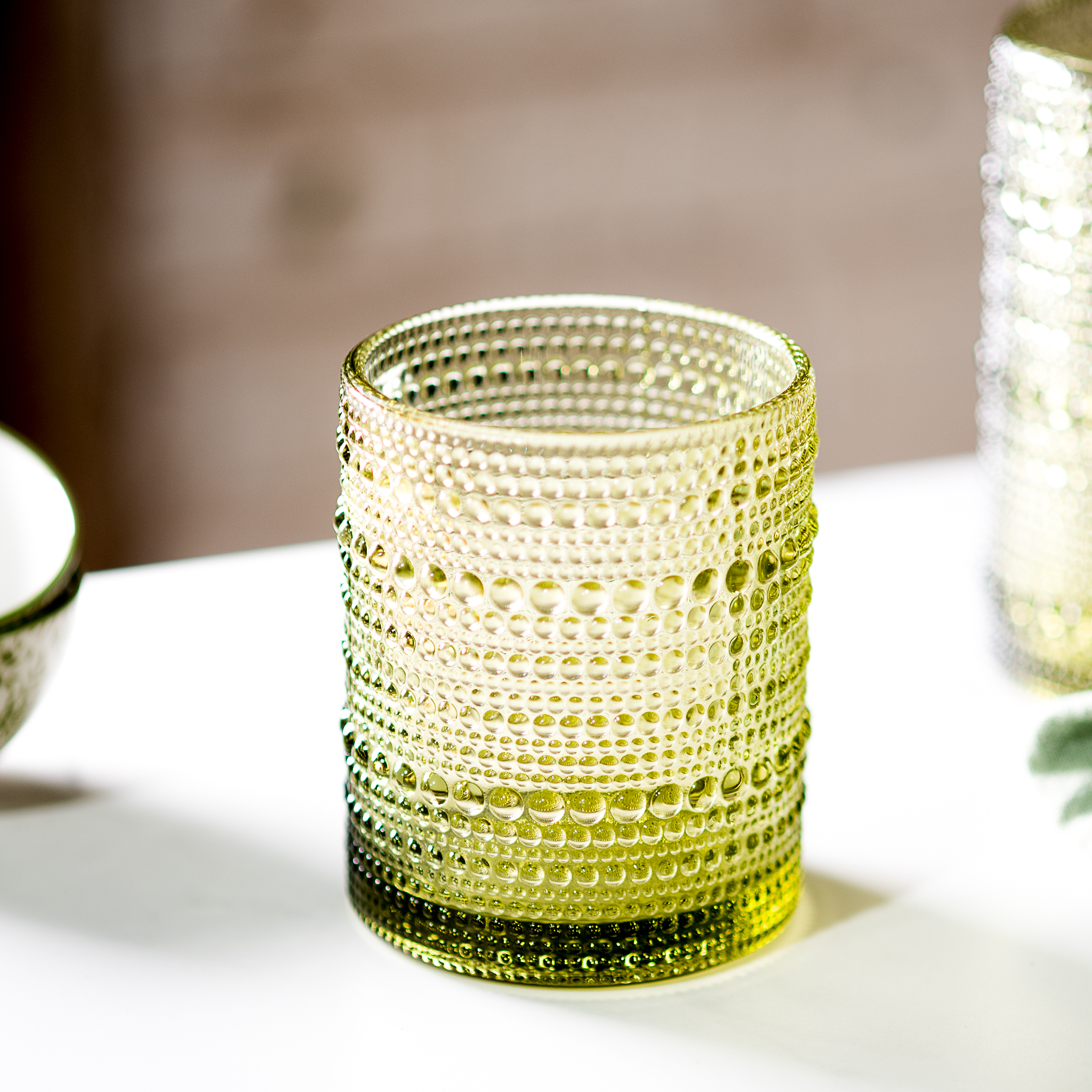 *Inner* 4" Green Beaded Glass Tumbler
