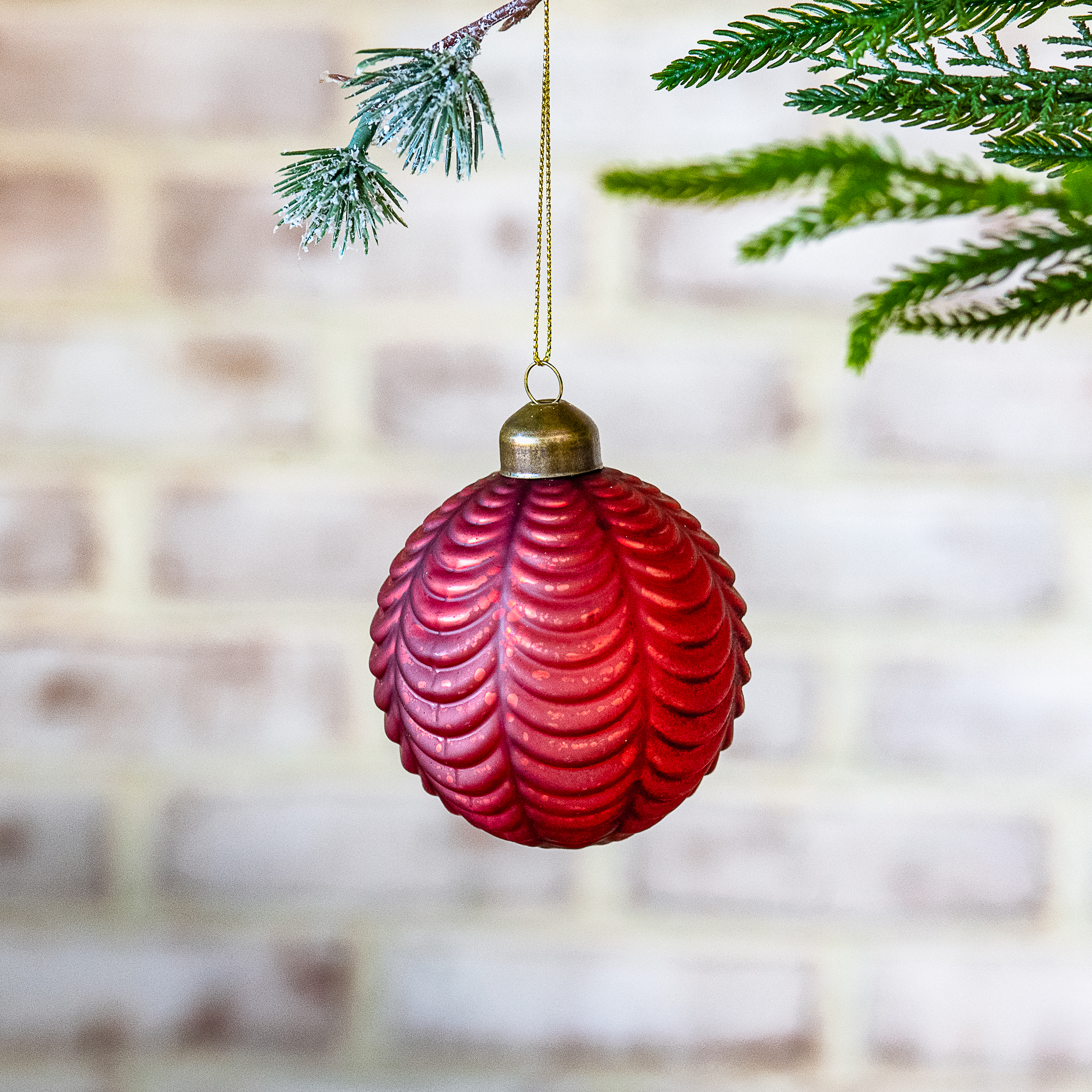 *Inner* 3" Red Glass Scallop Ball Ornament
