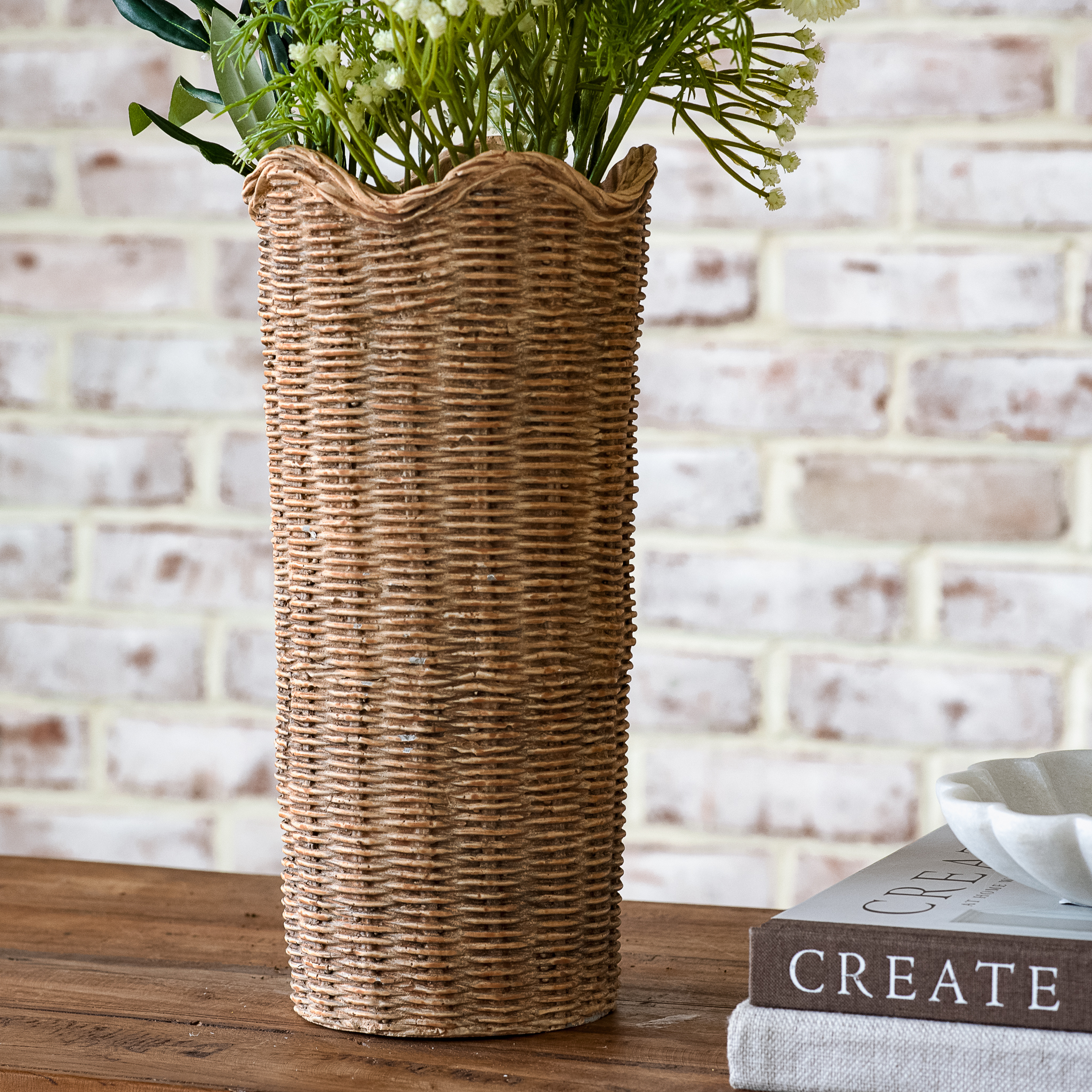 12.5"H Basket Weave Cement Planter