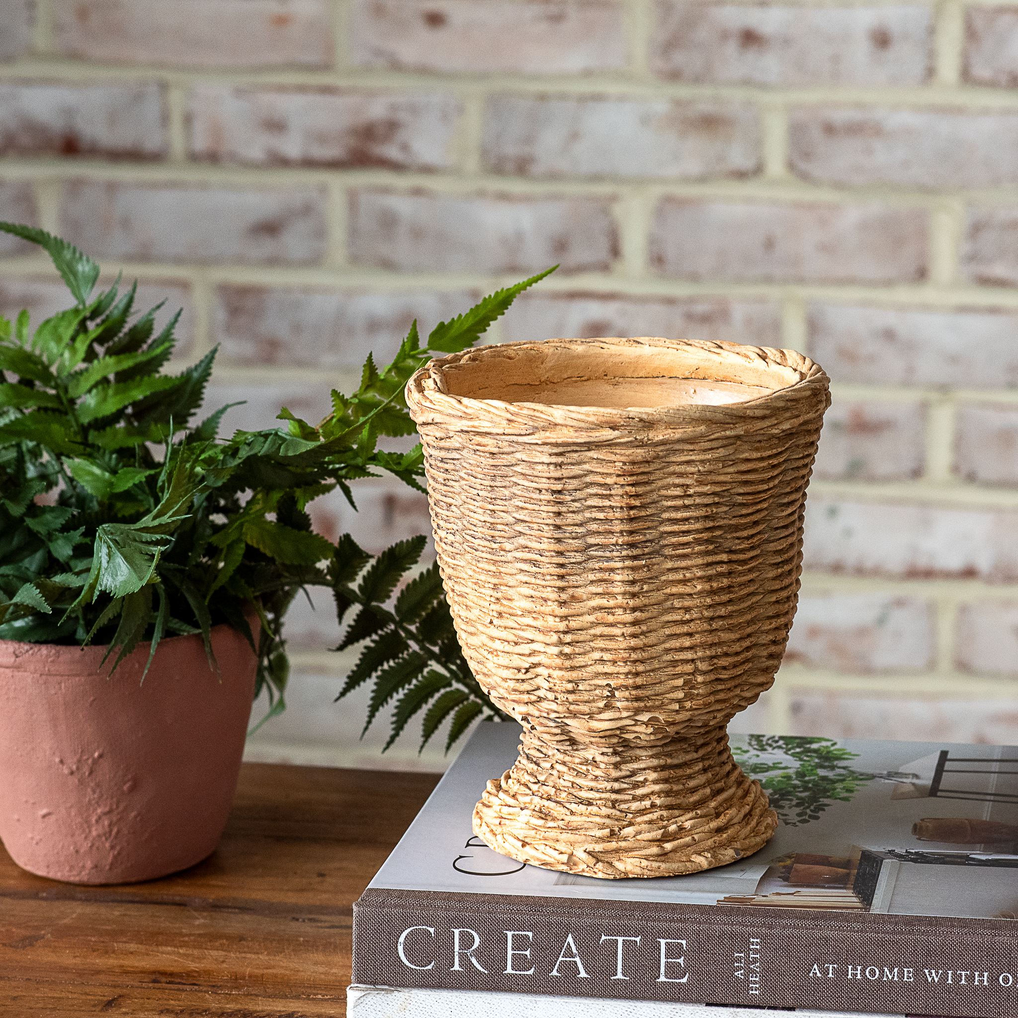 6.3" Nat. Cement Weave Planter