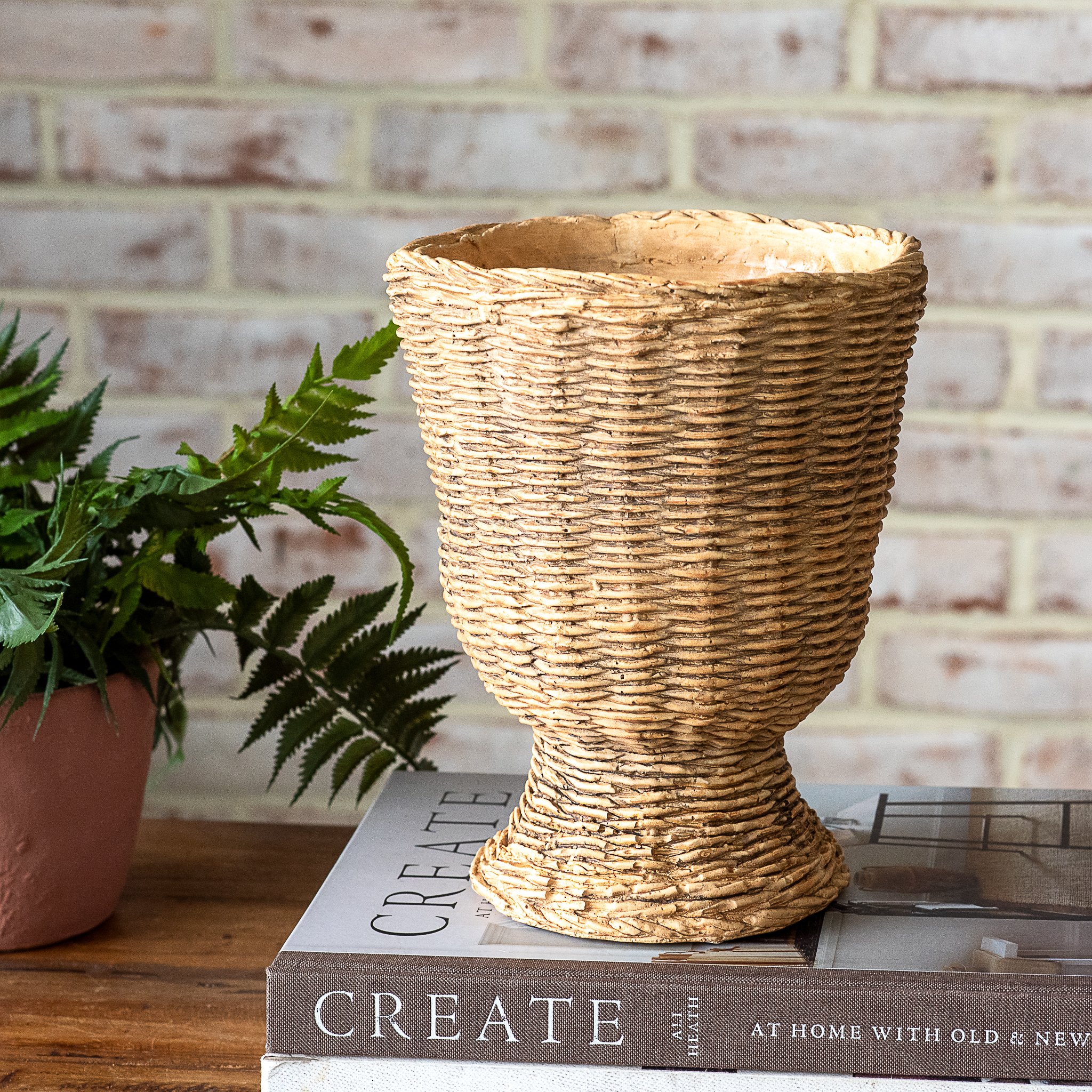 8.3" Nat. Cement Weave Planter