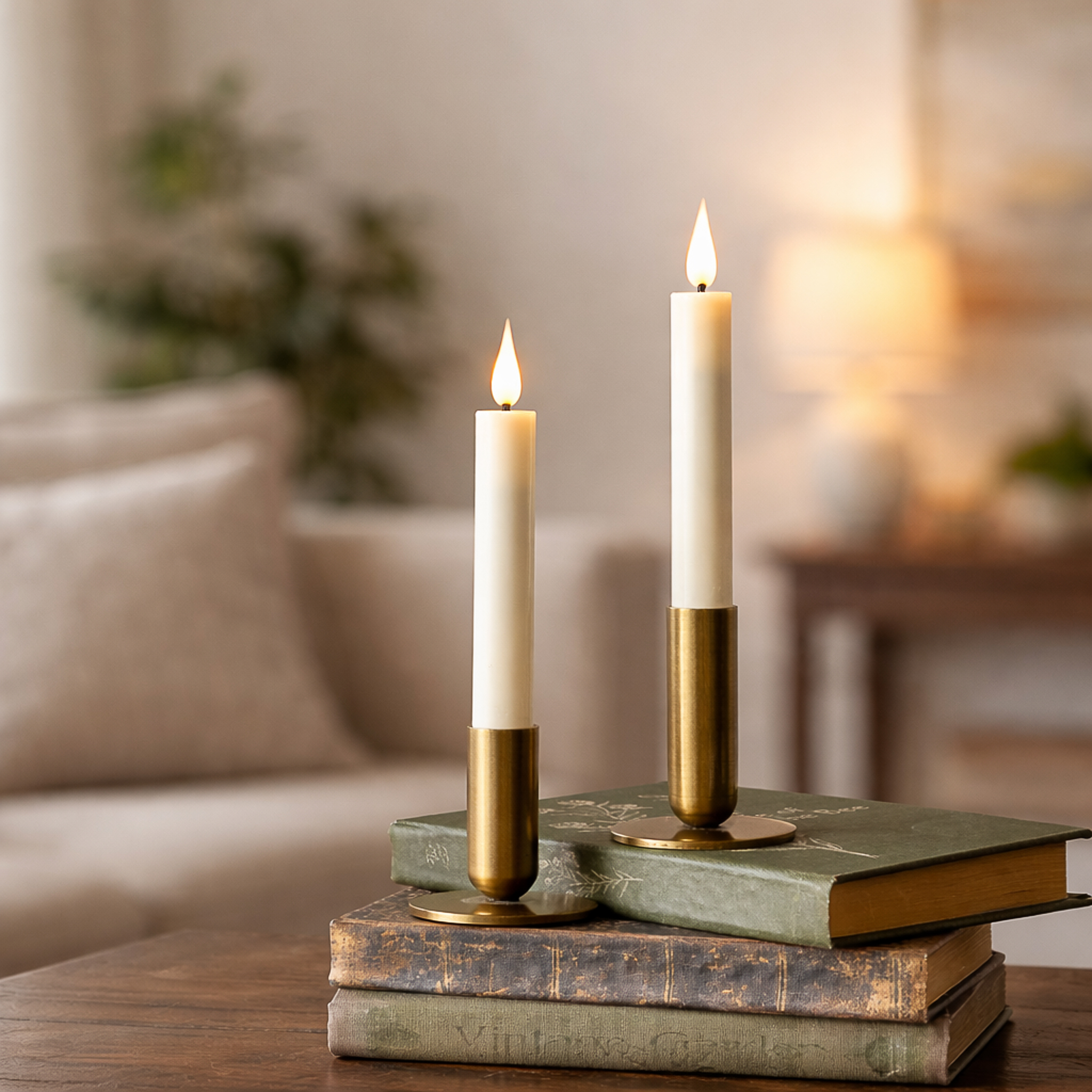 *Inner* 2 Pc 6" Ivory Led Taper Candle Set