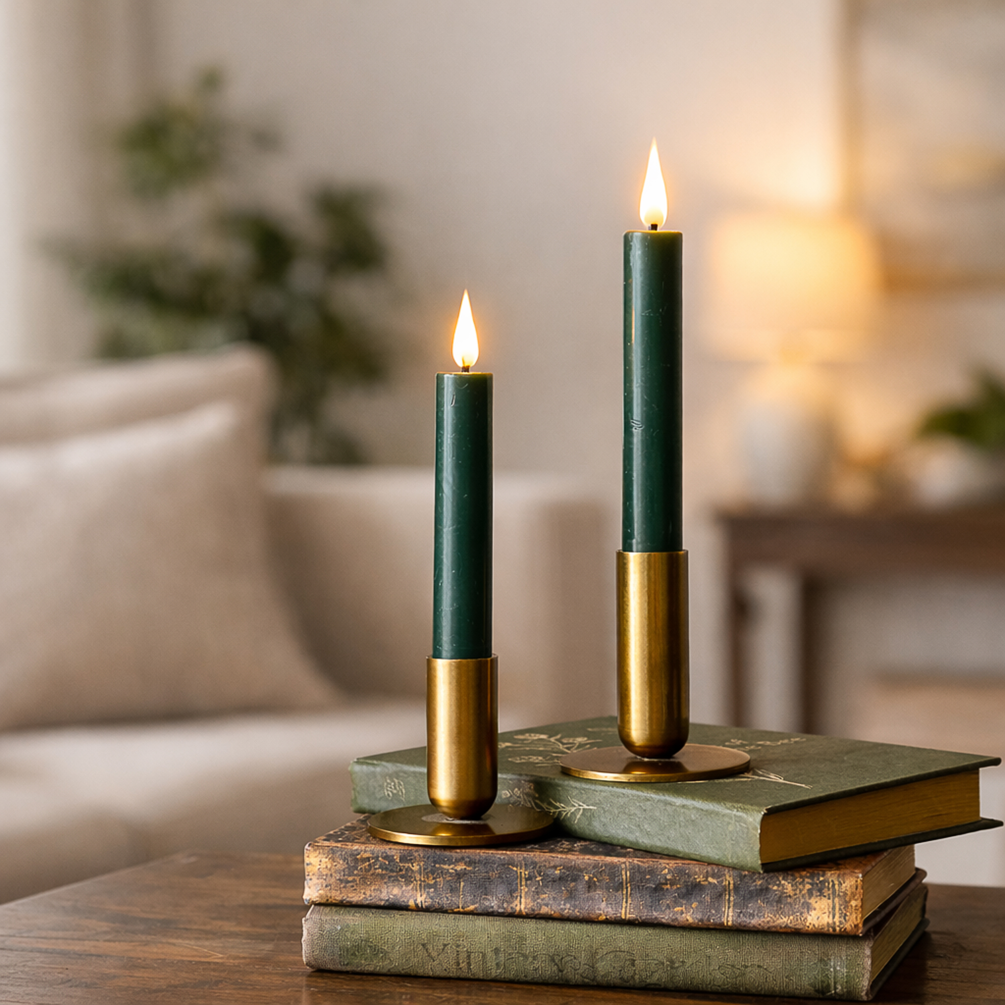 *Inner* 2 Pc 6" Green Led Taper Candle Set