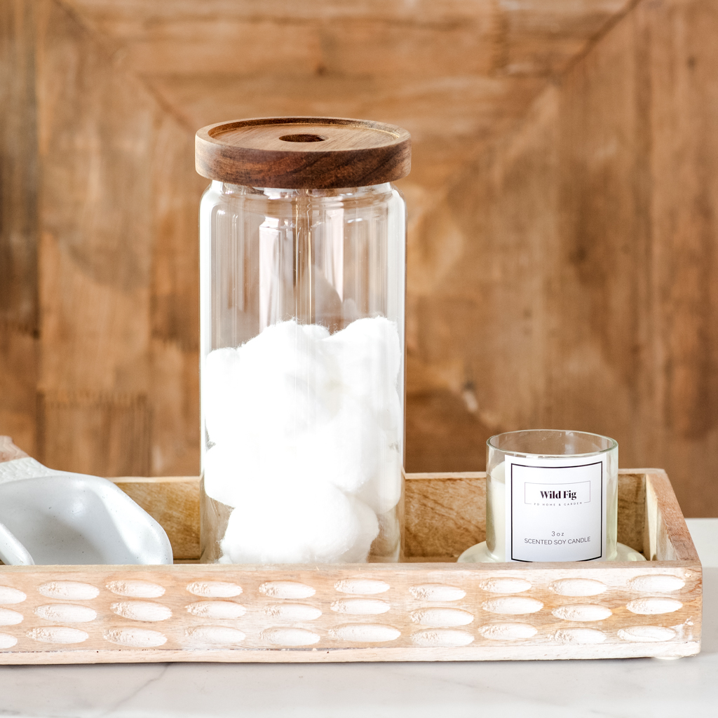 8.7" Glass Jar Acacia Wood Lid