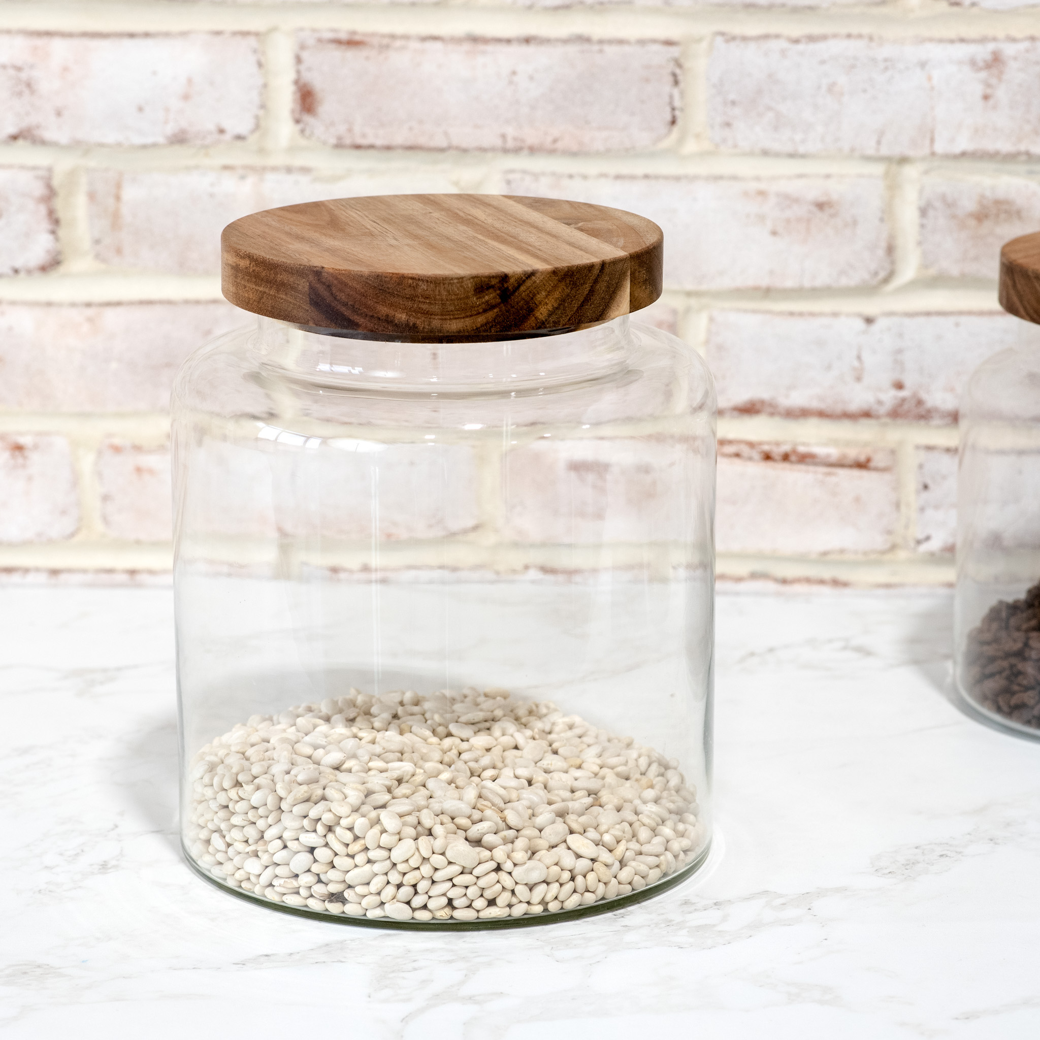 10" Glass Storage Jar Wood Lid