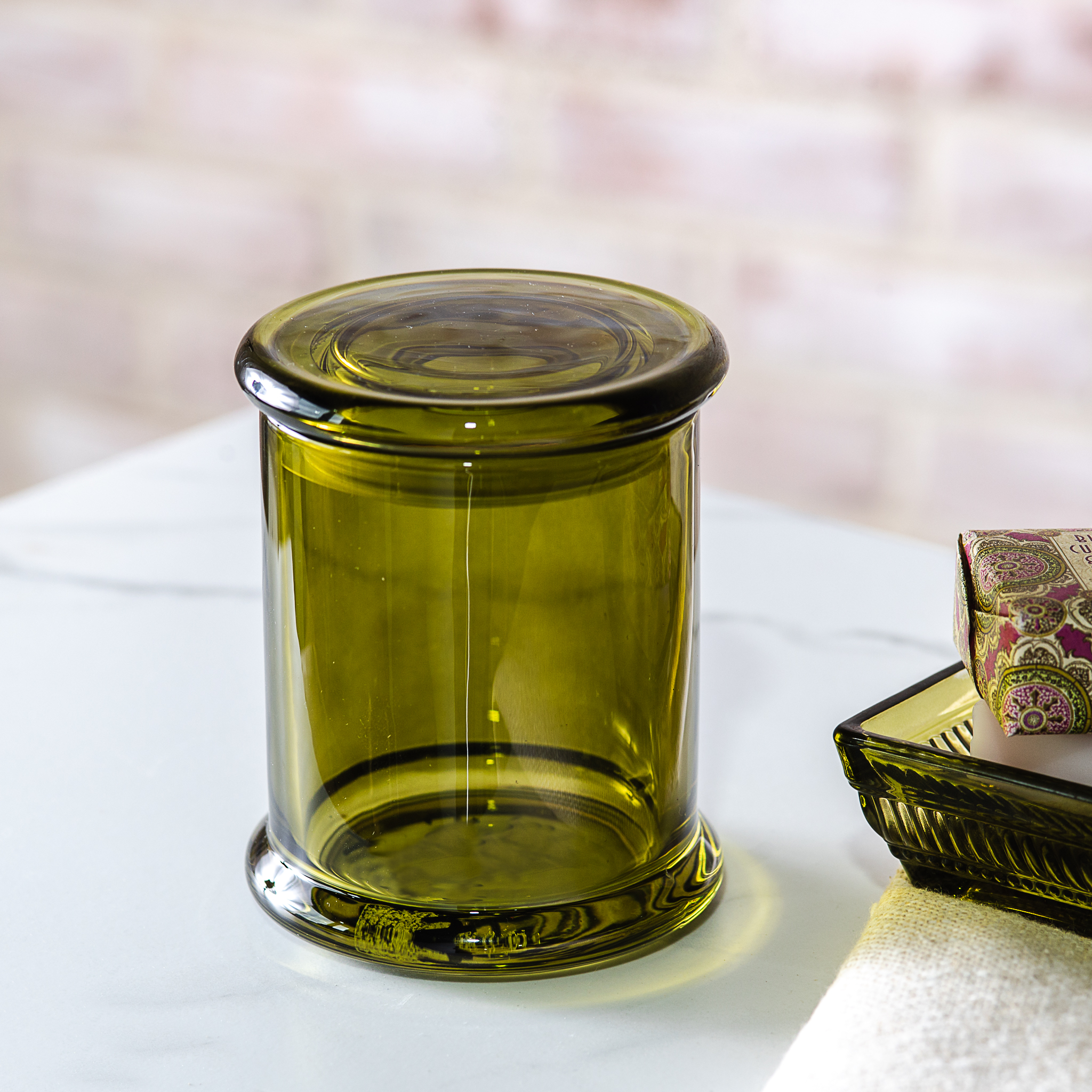 *Inner* Olive Green Glass Qtip Holder