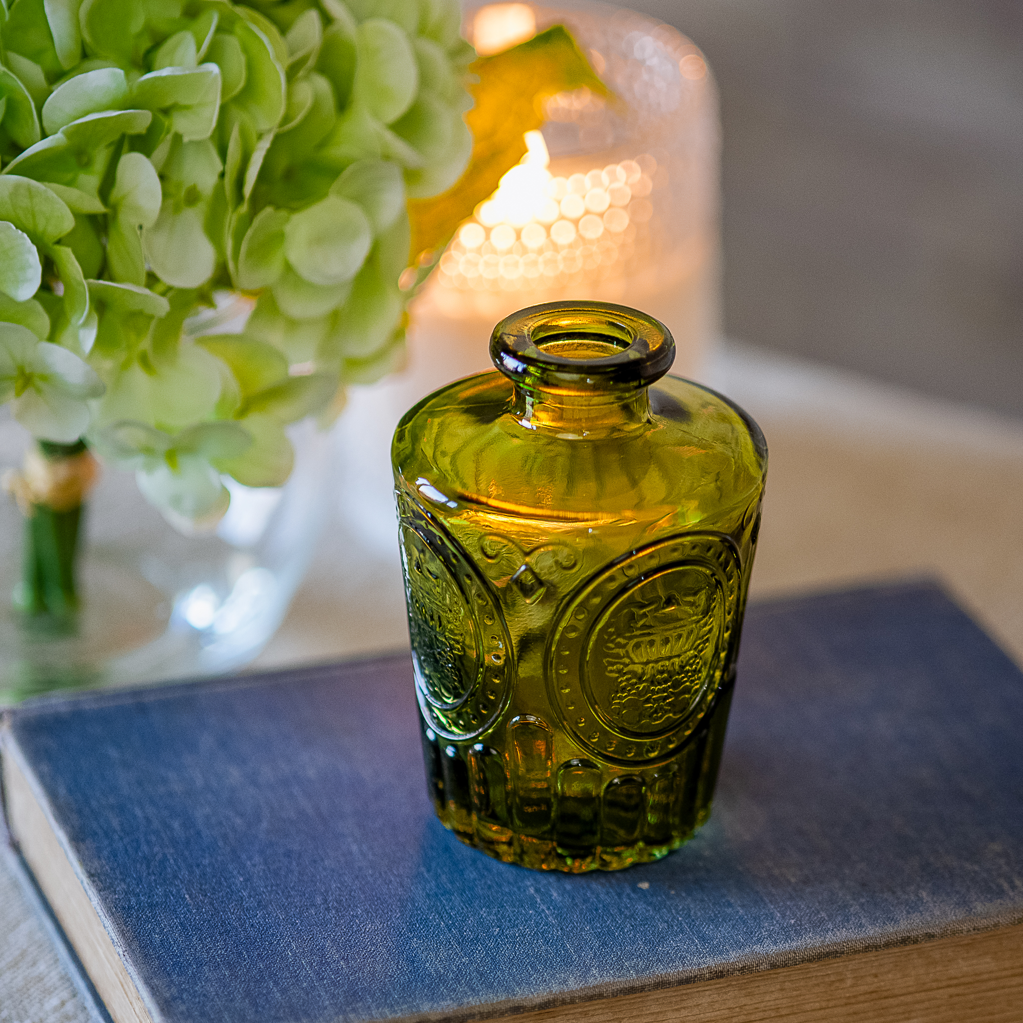 *Inner* 4" Vintage Olive Green Glass Bud Vase
