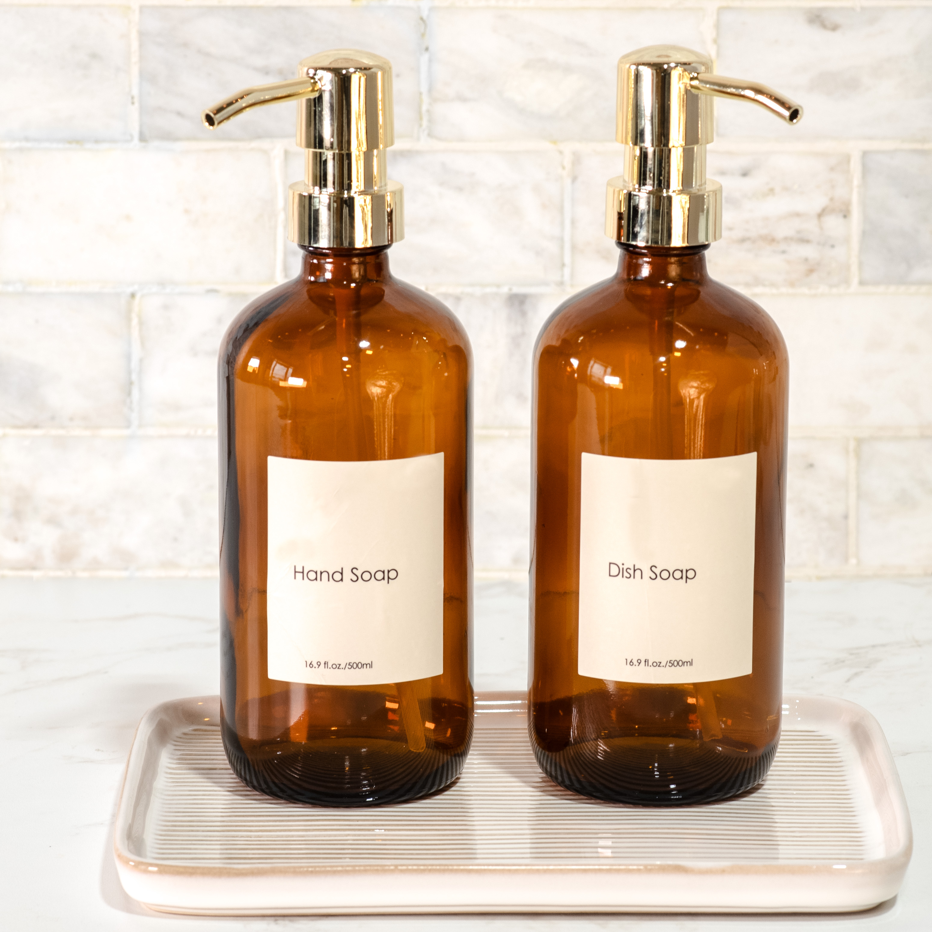 S/2 Hands/Dish Amber Soap Pumps